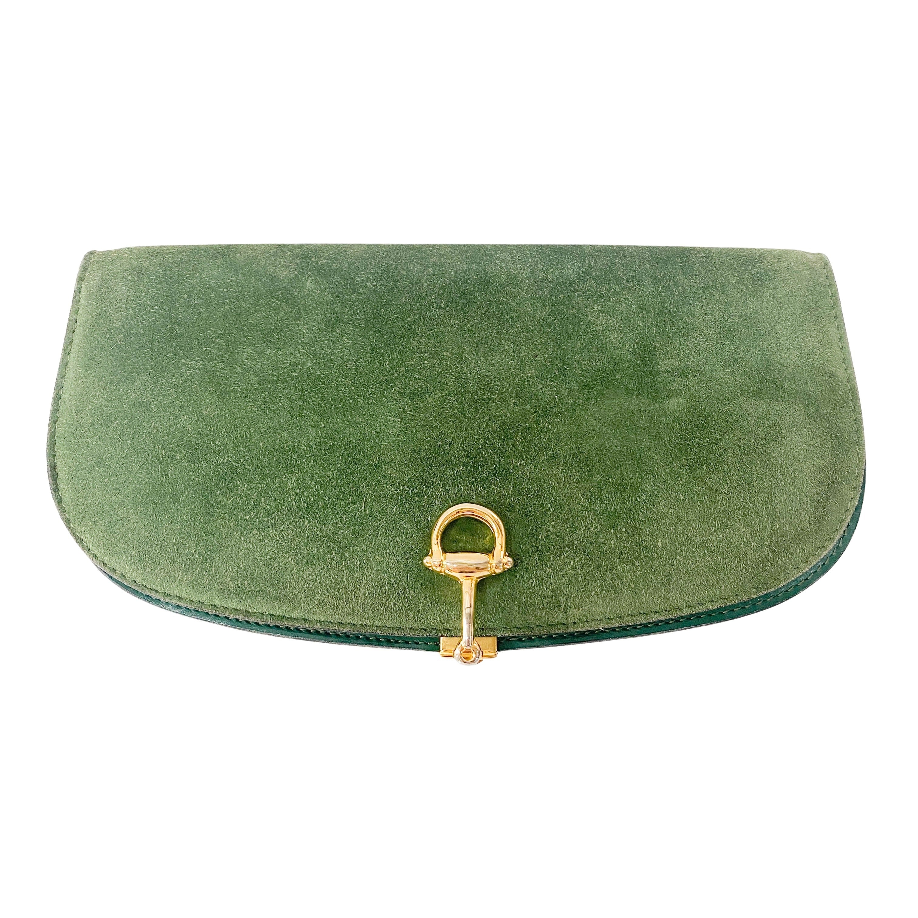 Horsebit Green Suede Clutch Bag