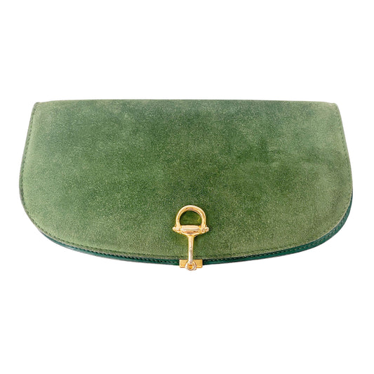 Horsebit Green Suede Clutch Bag