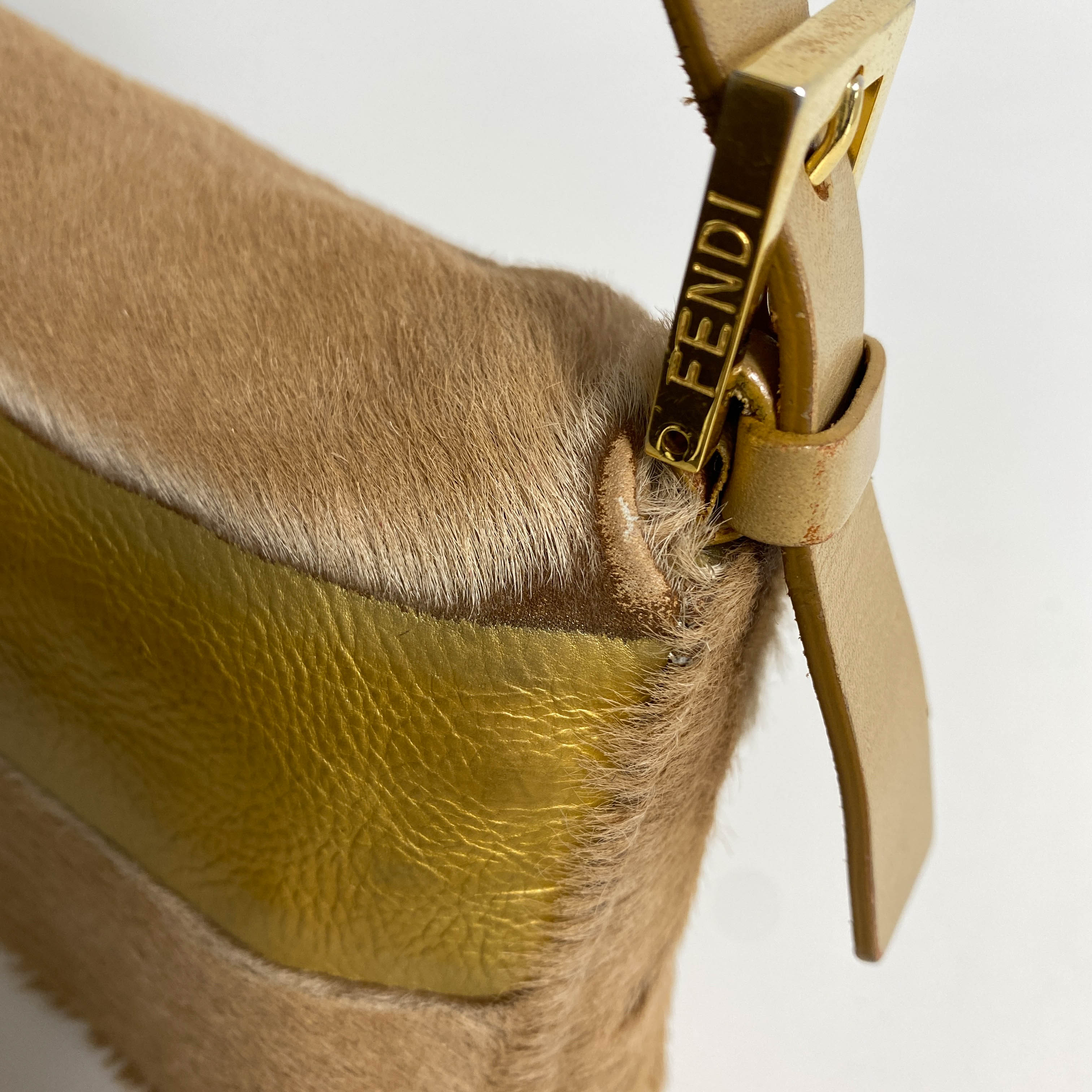Baguette Pony Hair Gold Shoulder Bag