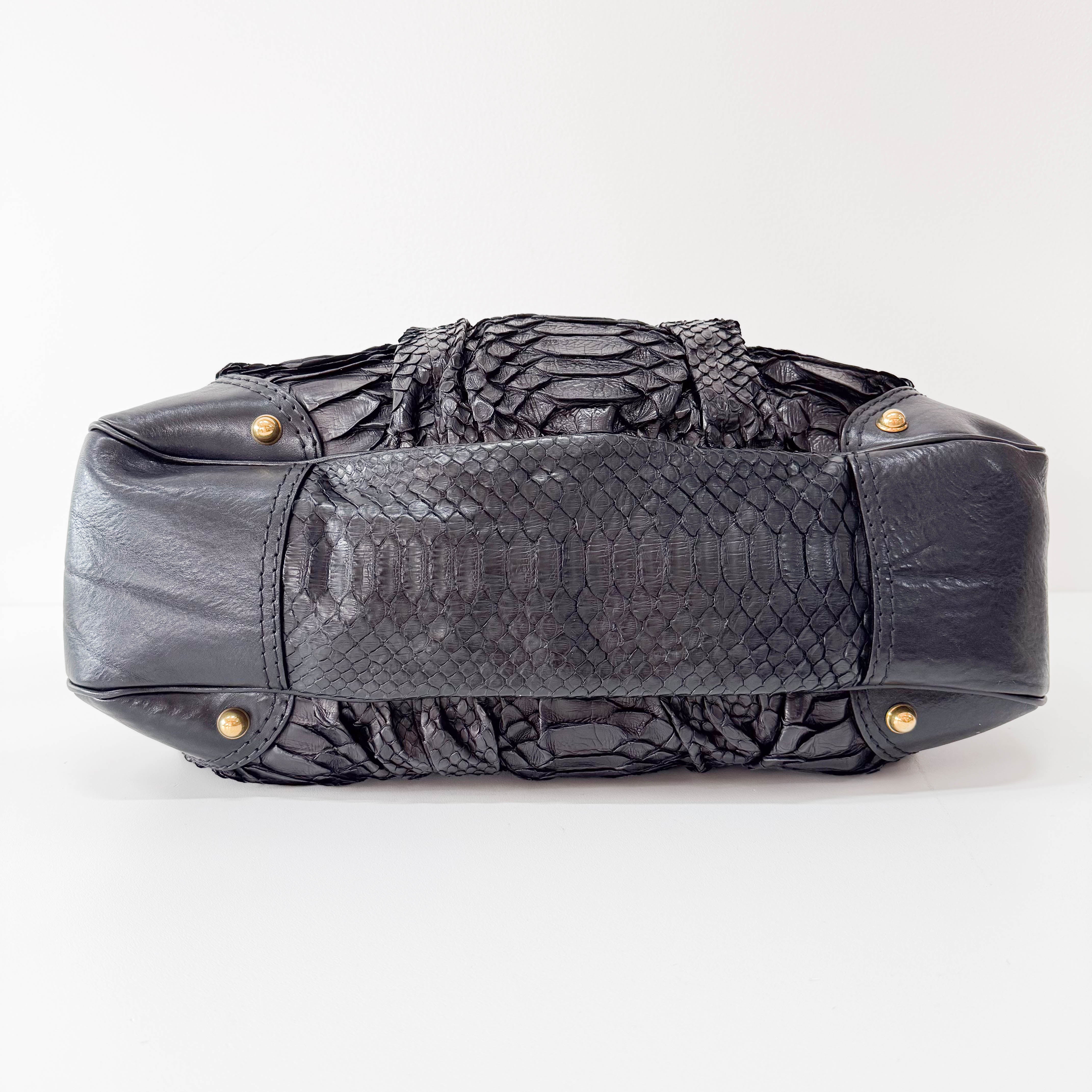 Black Embossed Leather Shoulder Bag