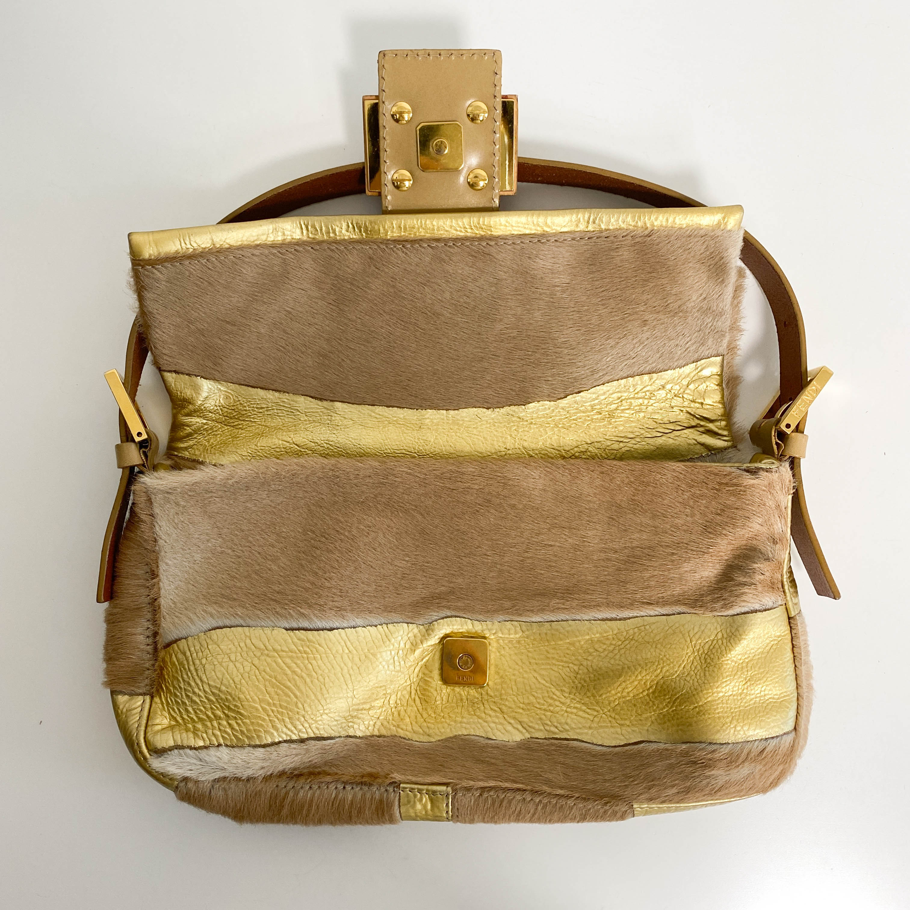 Baguette Pony Hair Gold Shoulder Bag
