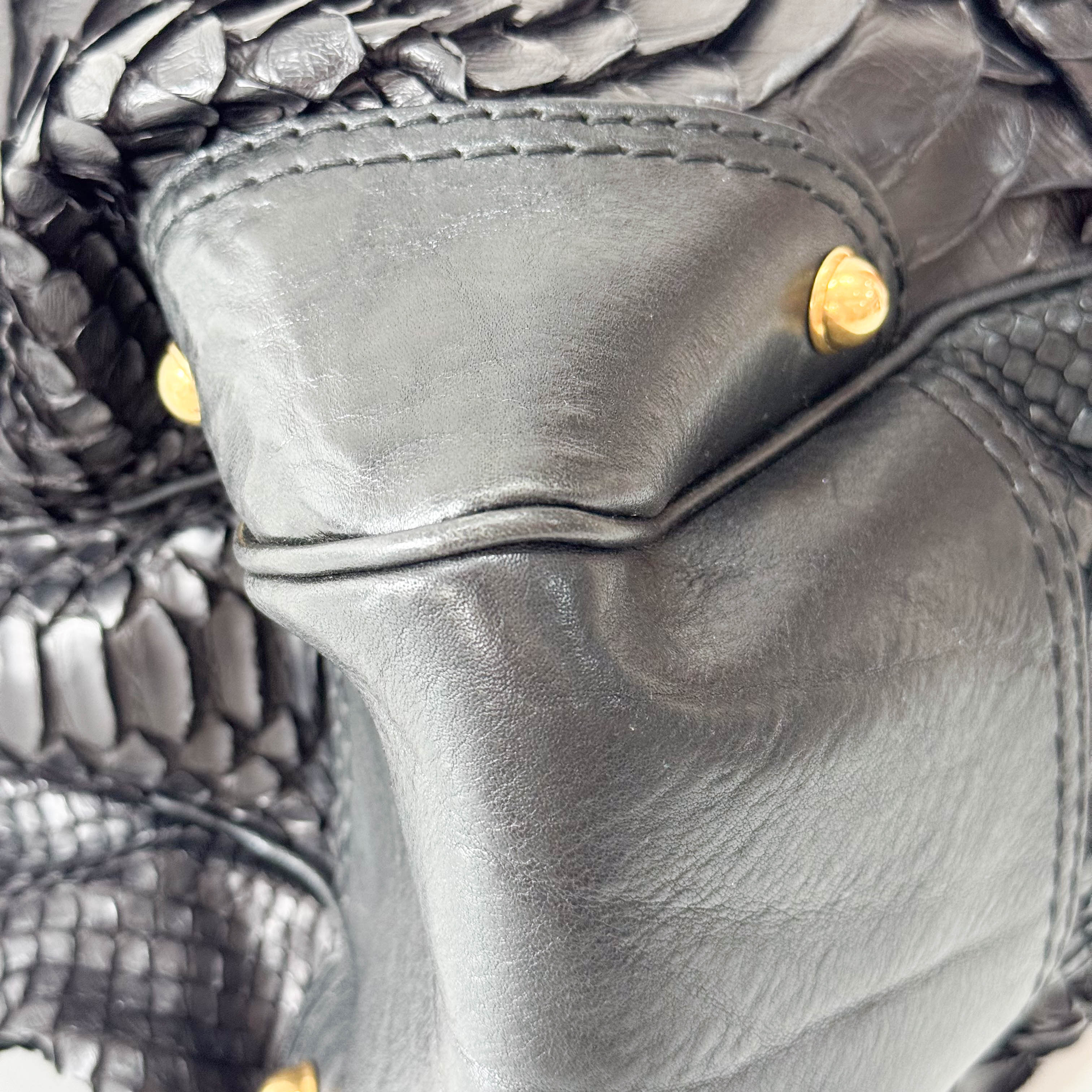 Black Embossed Leather Shoulder Bag