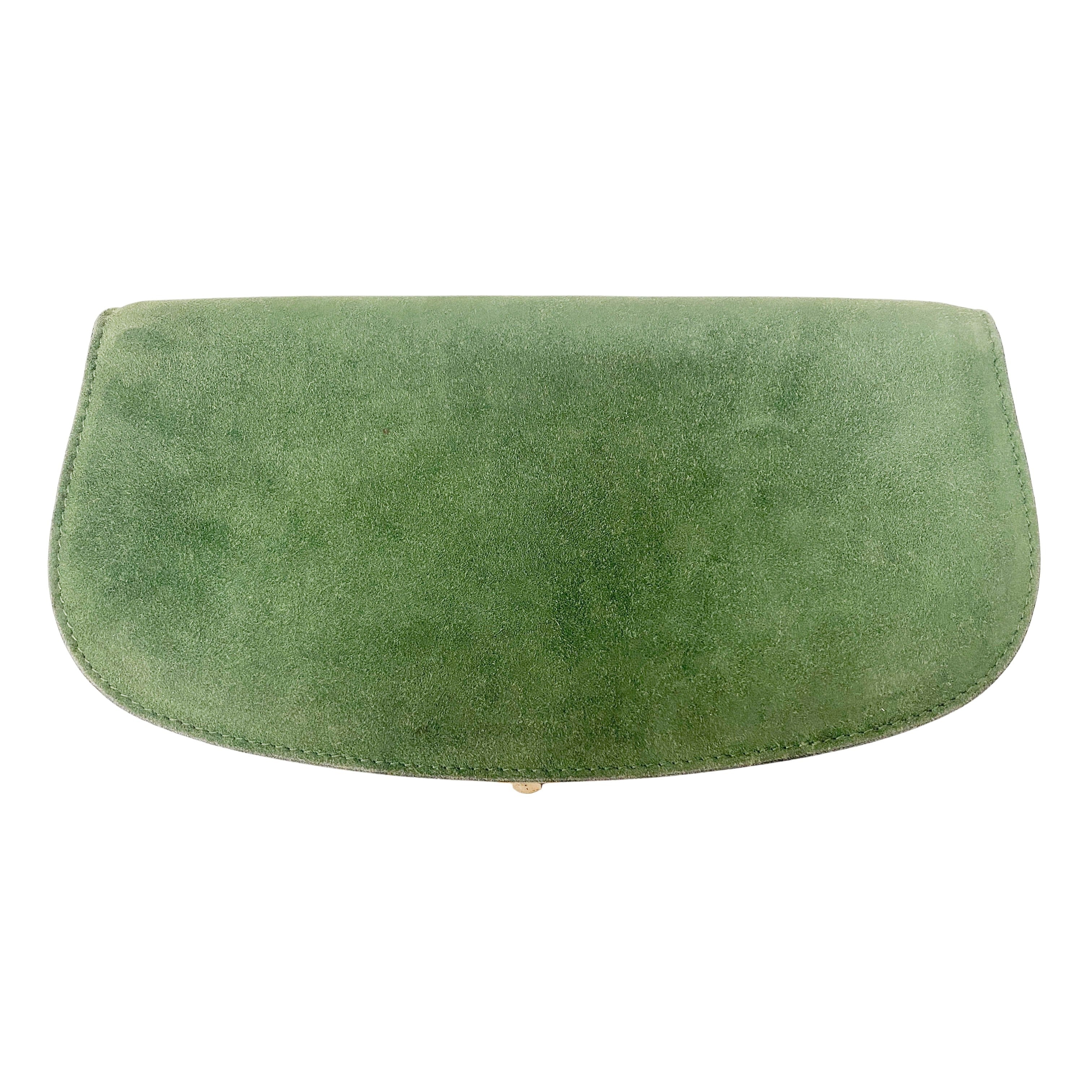 Horsebit Green Suede Clutch Bag