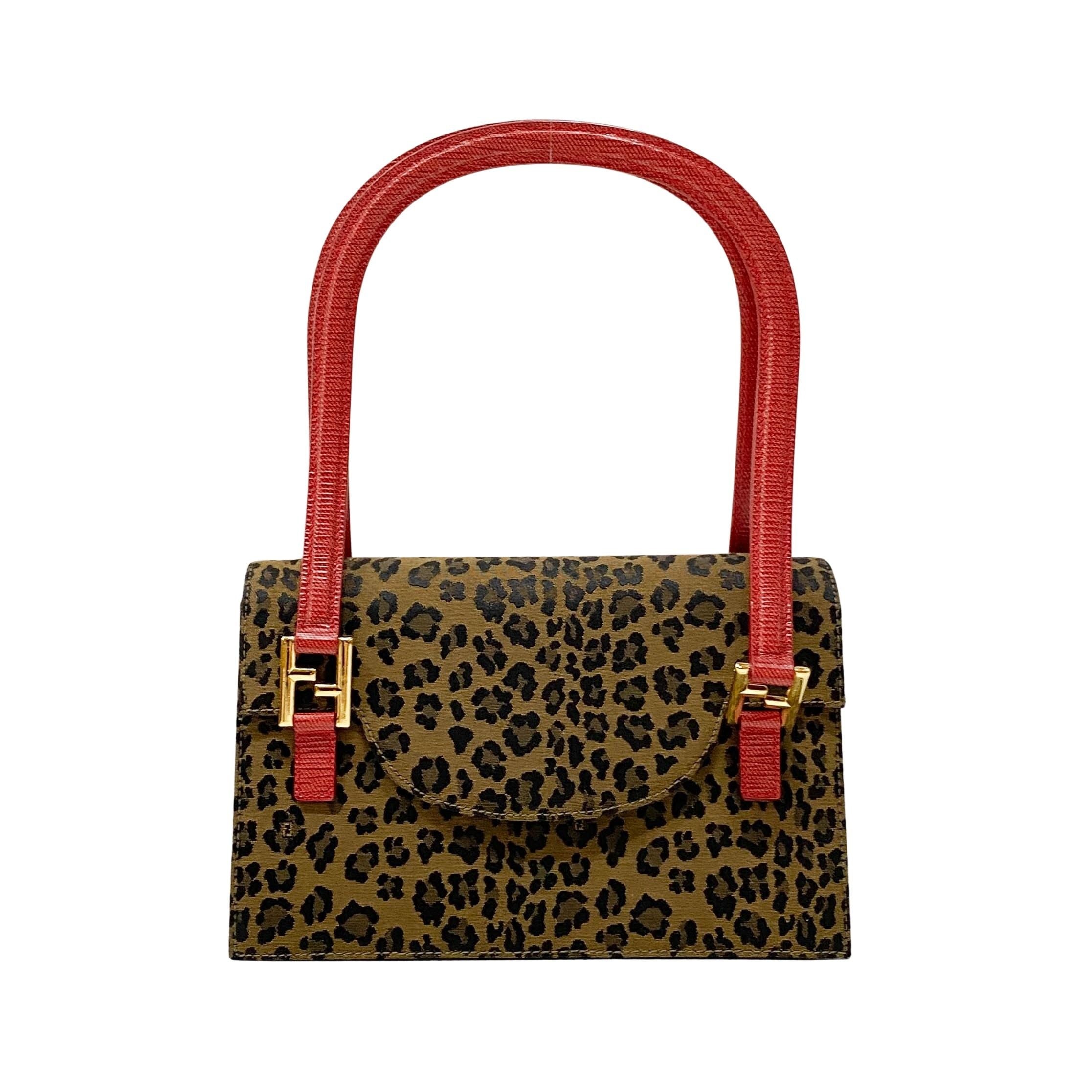 Brown Leopard Print Canvas Shoulder Bag