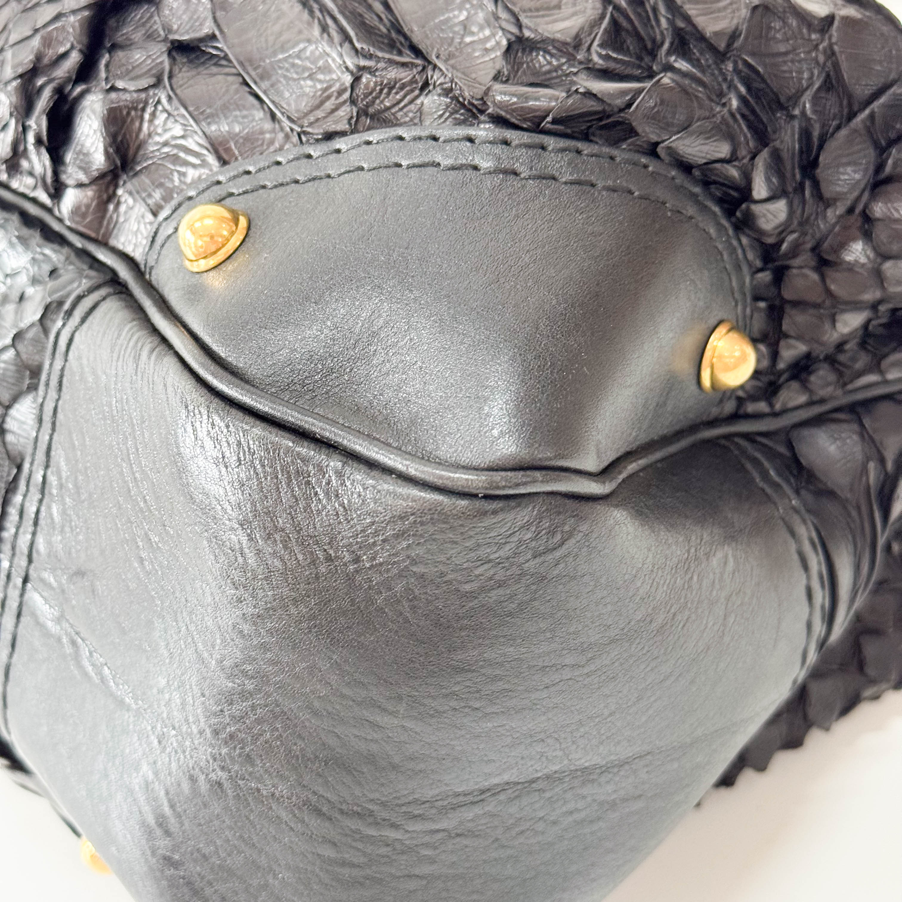 Black Embossed Leather Shoulder Bag