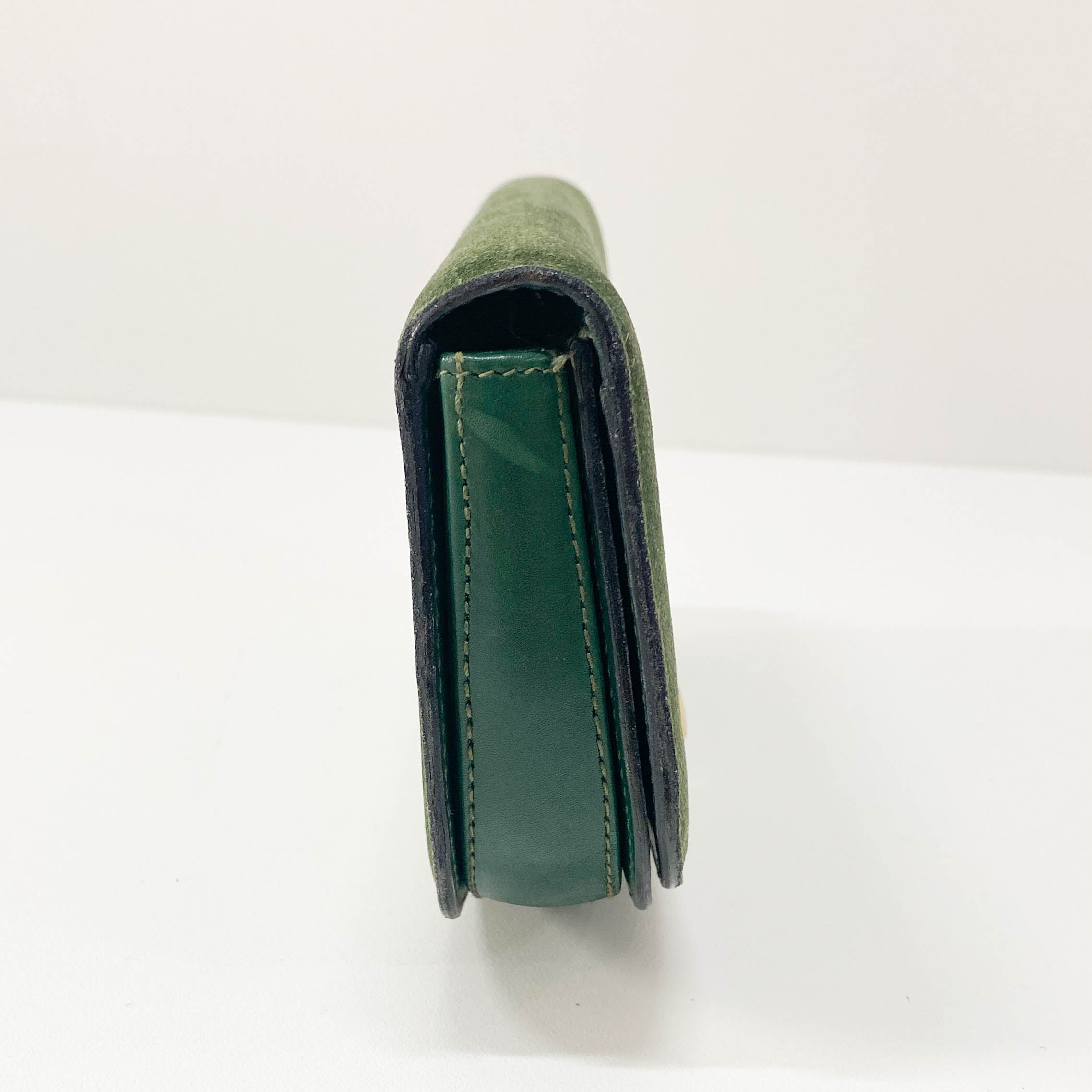 Horsebit Green Suede Clutch Bag
