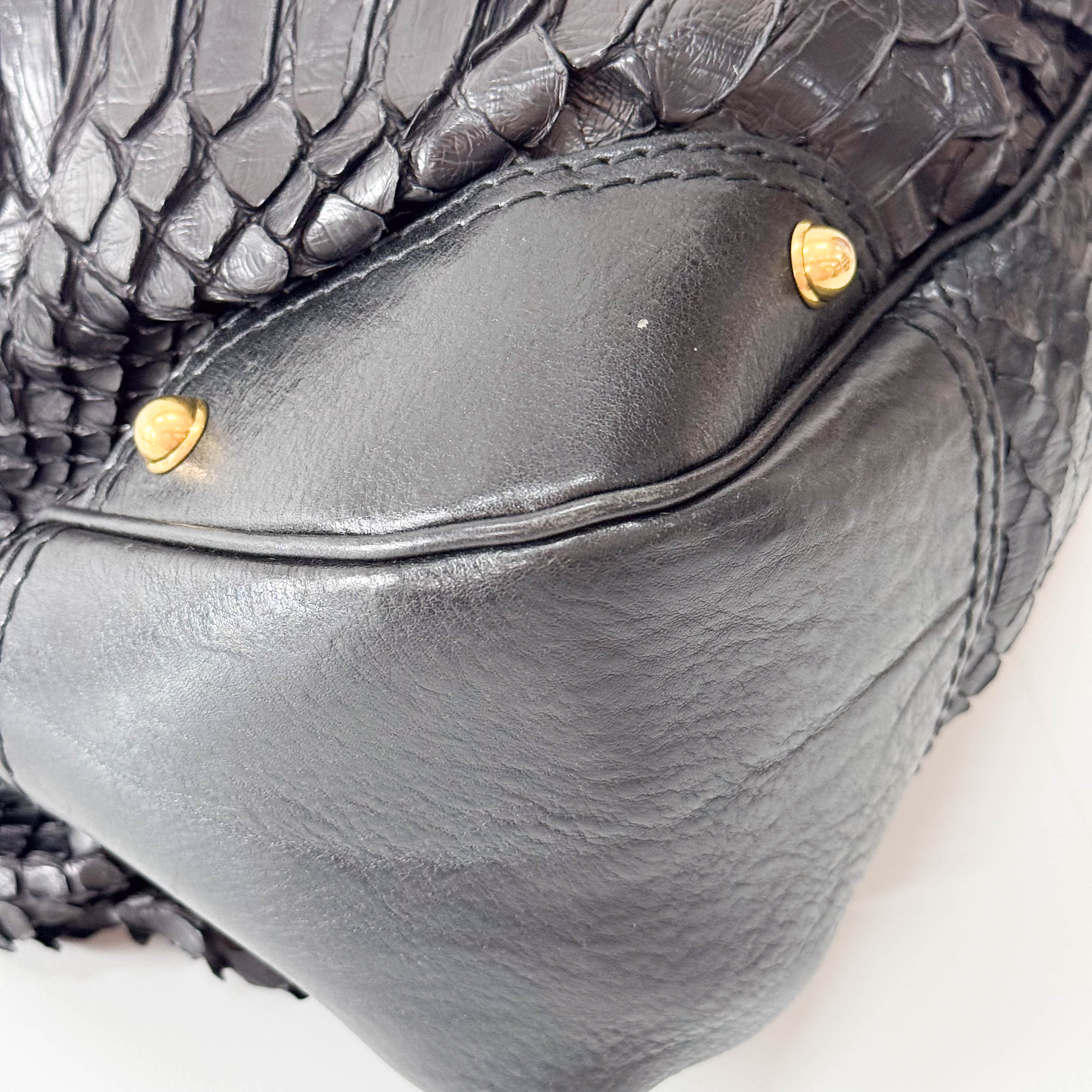 Black Embossed Leather Shoulder Bag