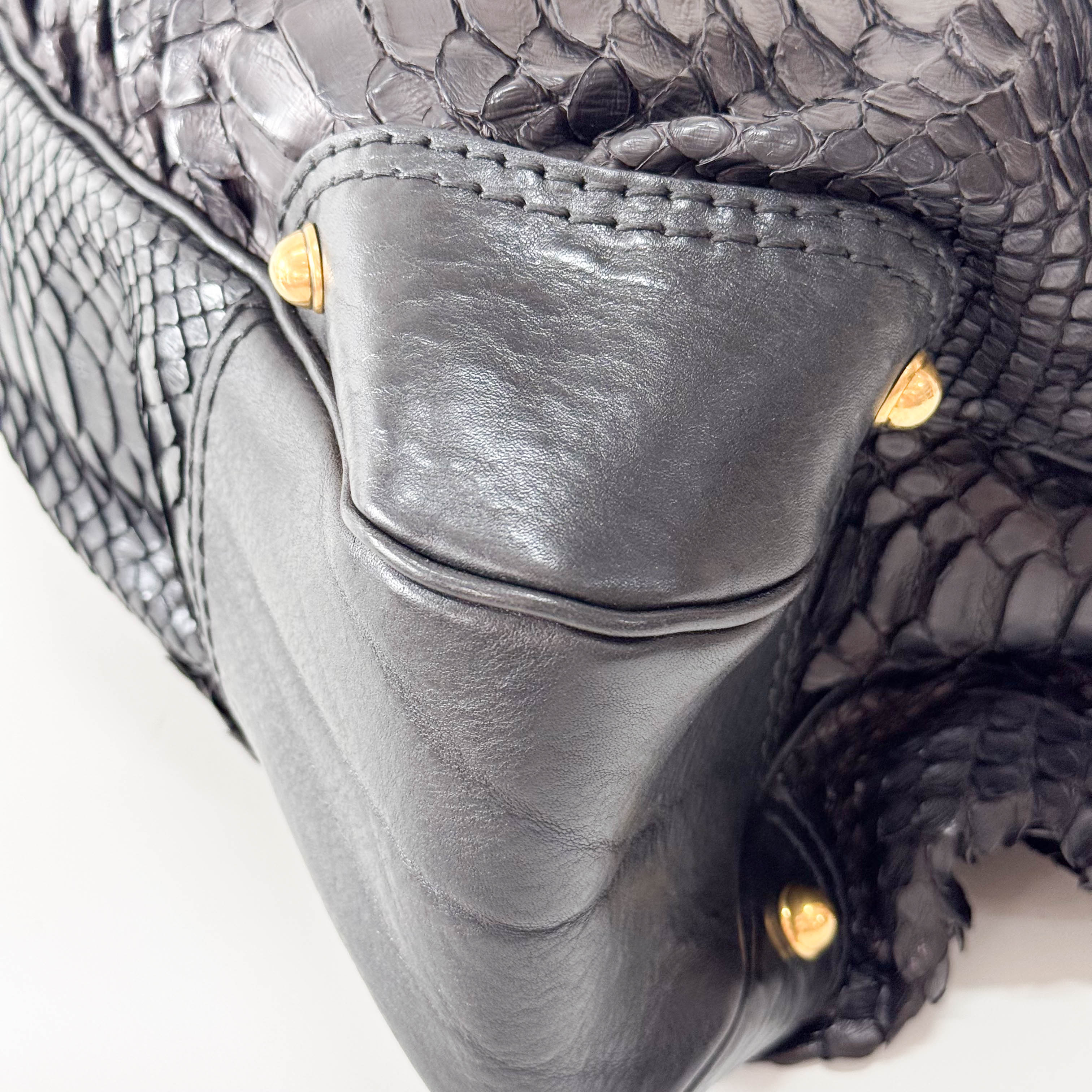 Black Embossed Leather Shoulder Bag