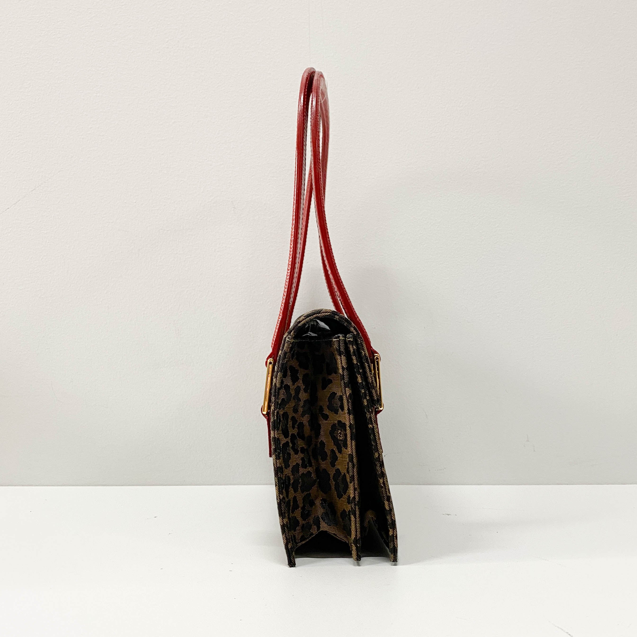 Brown Leopard Print Canvas Shoulder Bag