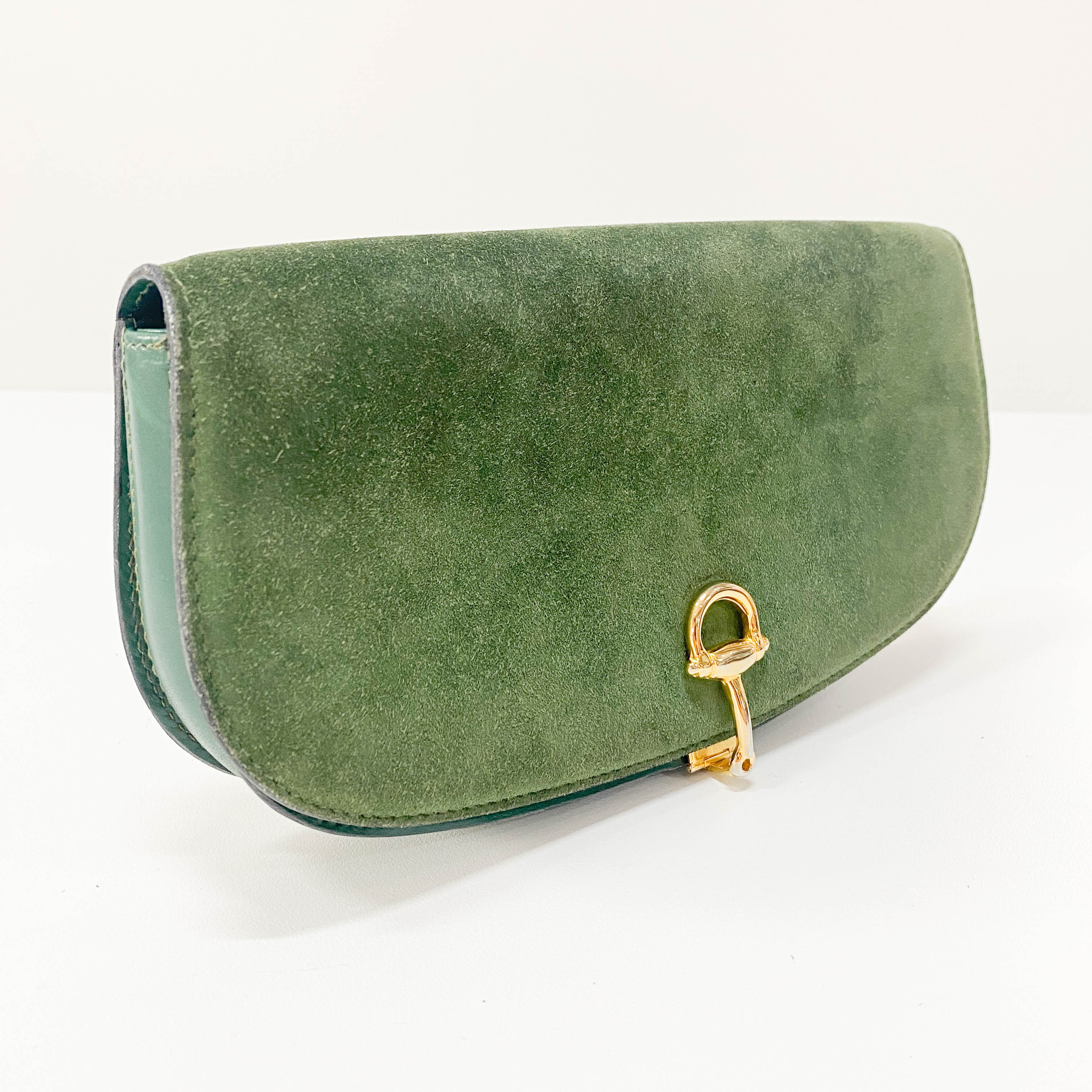 Horsebit Green Suede Clutch Bag