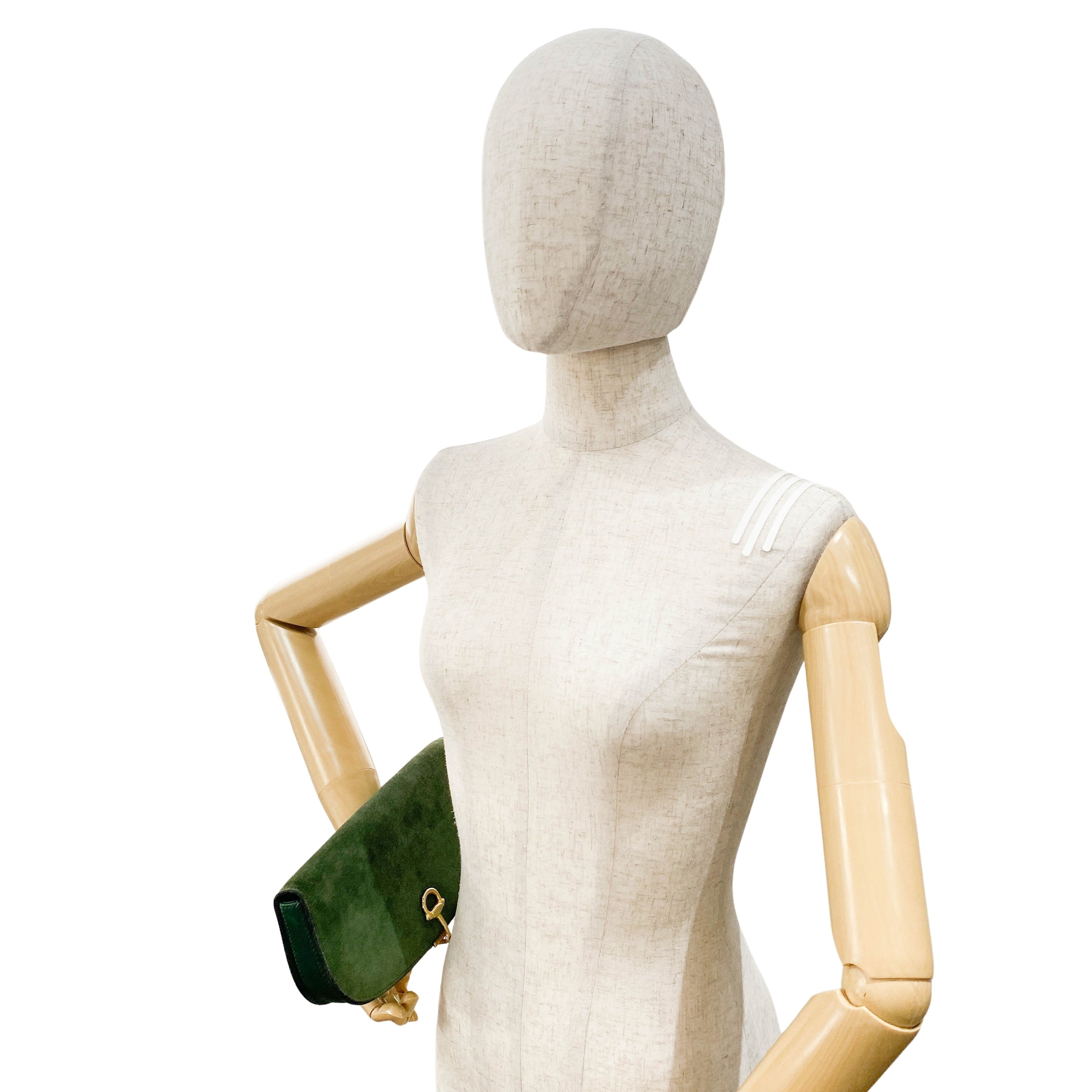 Horsebit Green Suede Clutch Bag
