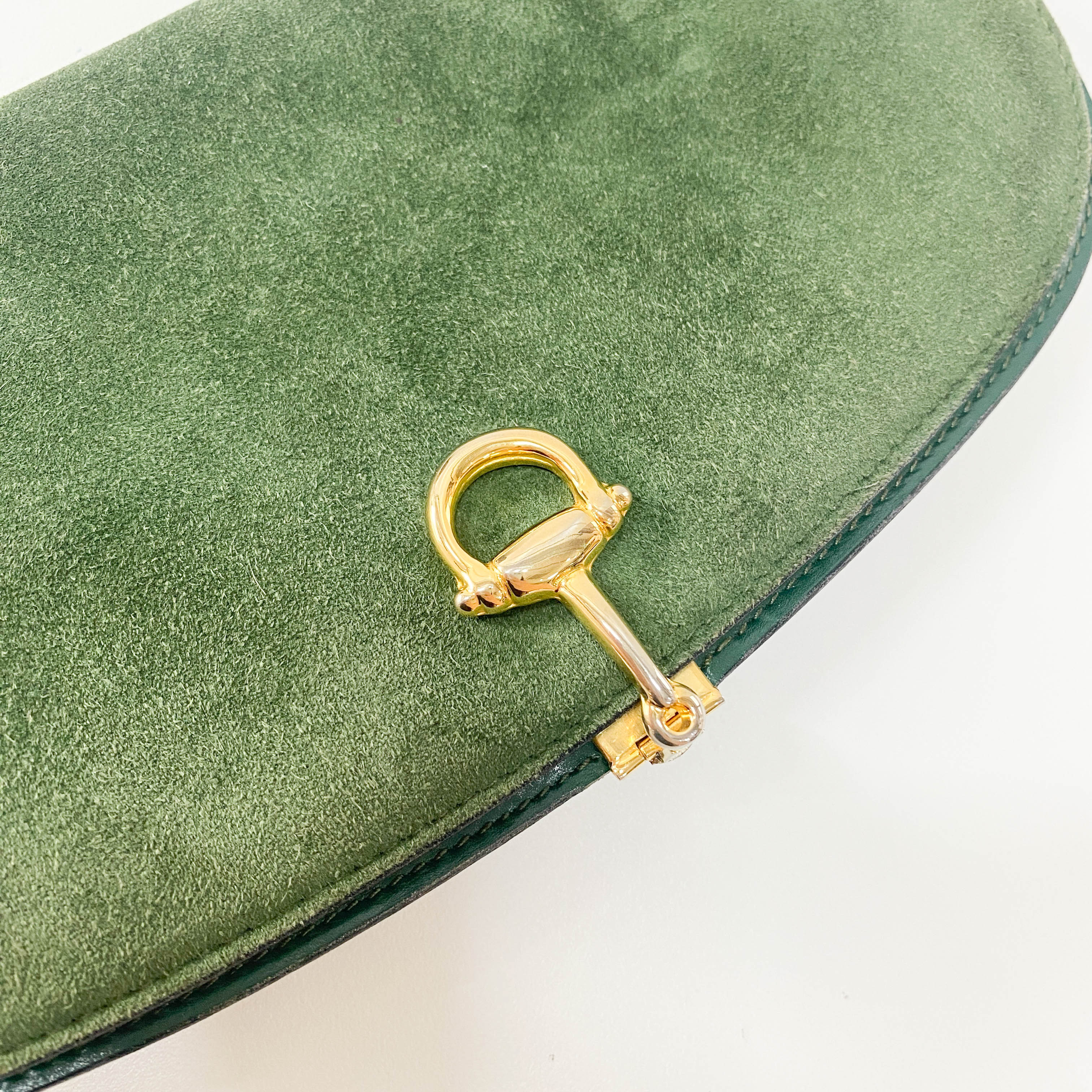 Horsebit Green Suede Clutch Bag