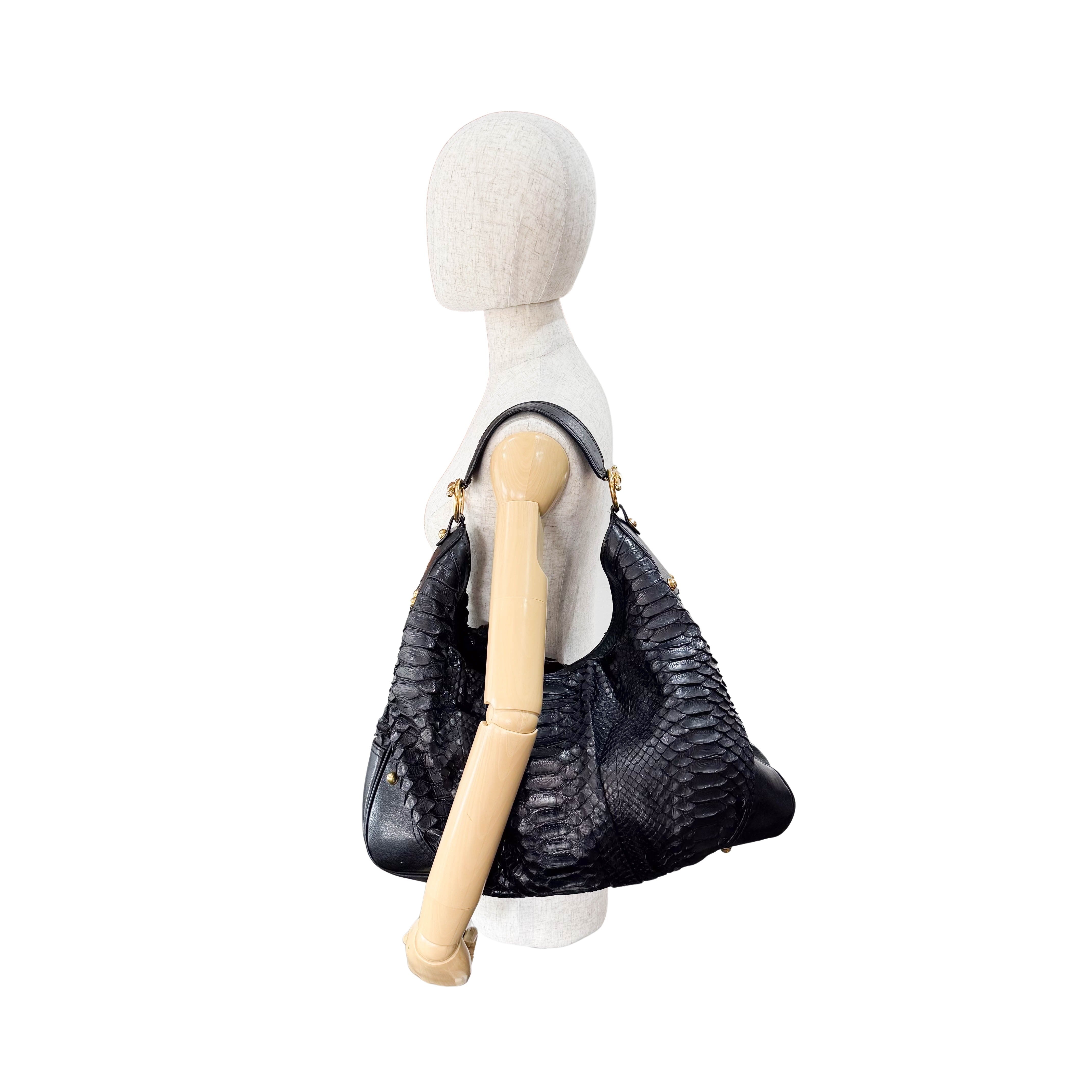 Black Embossed Leather Shoulder Bag