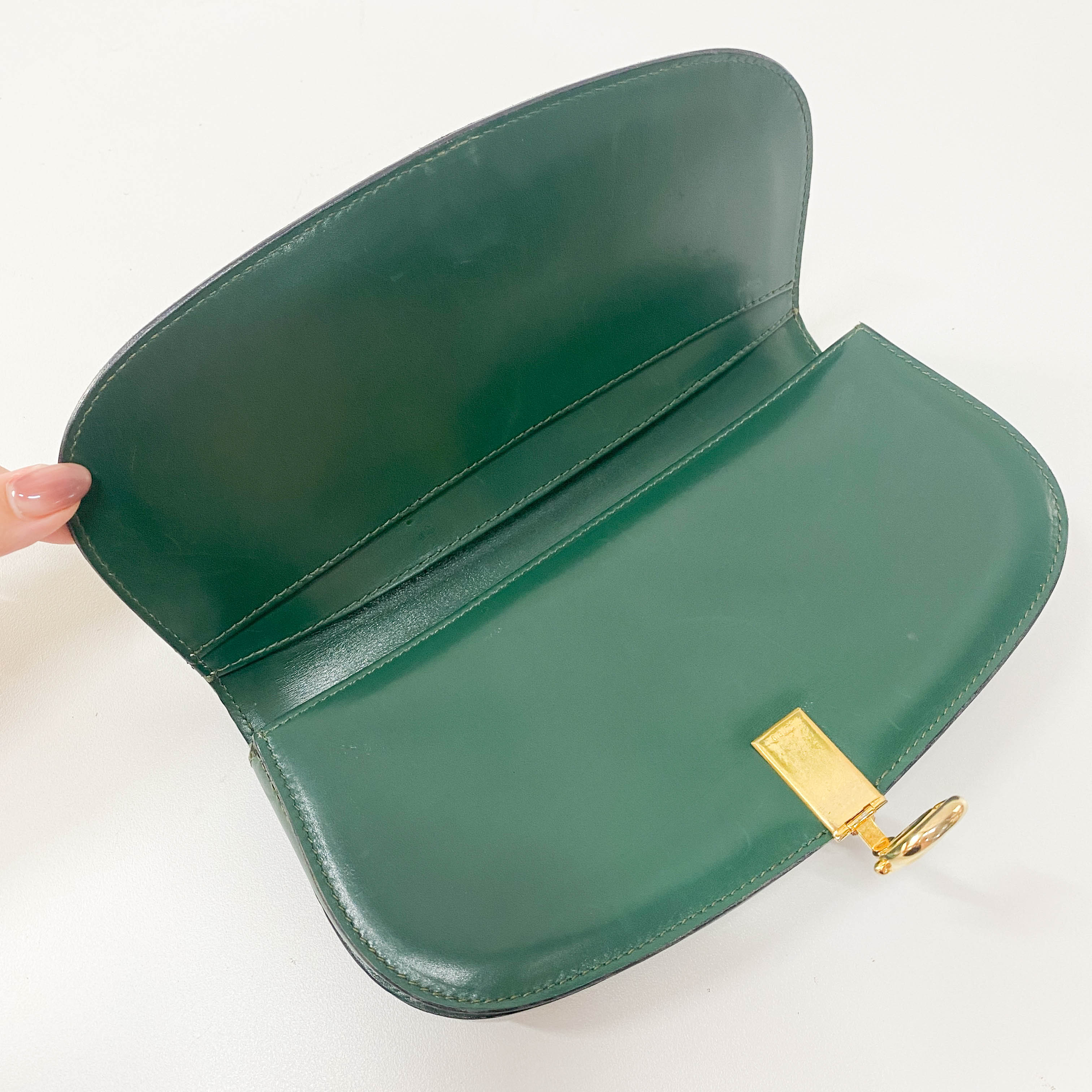 Horsebit Green Suede Clutch Bag