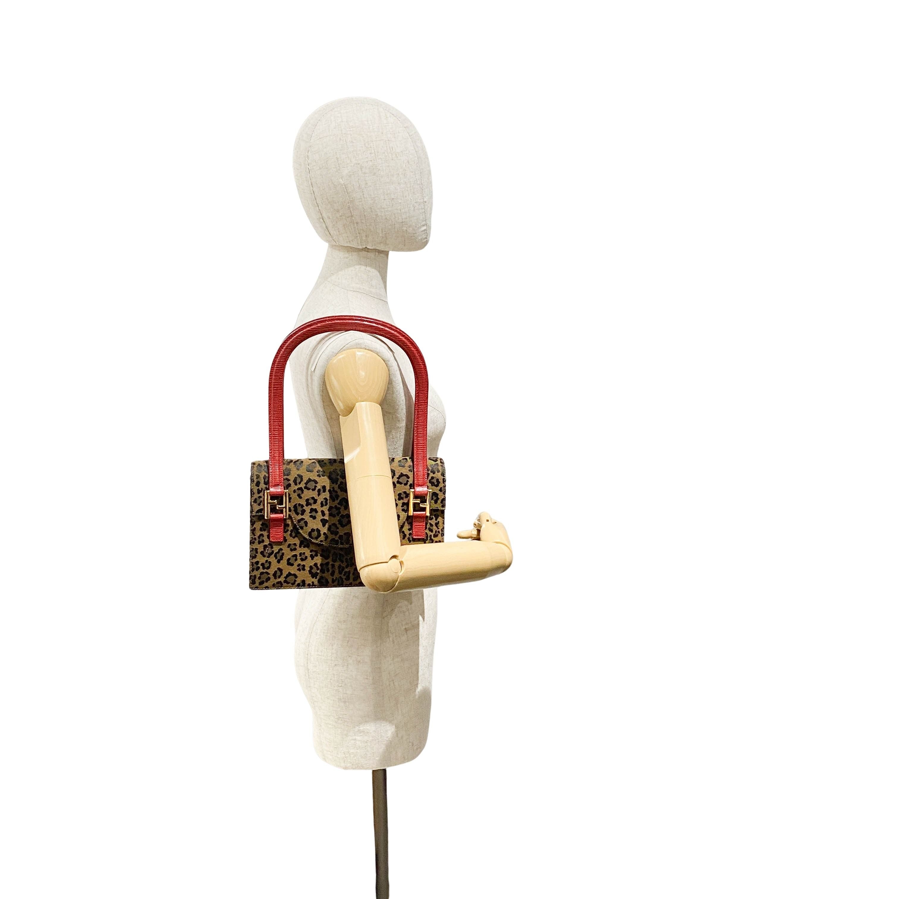 Brown Leopard Print Canvas Shoulder Bag