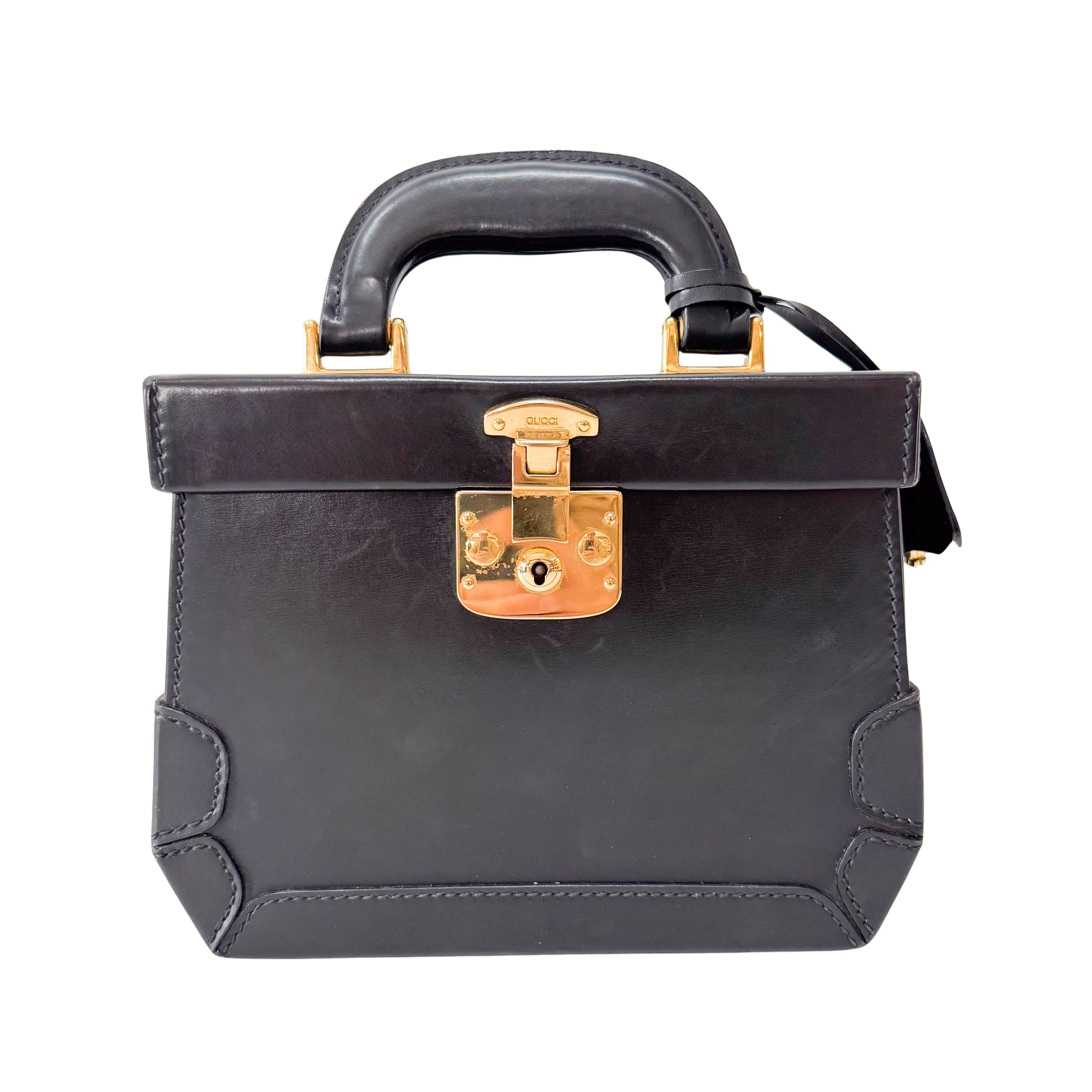 Lady Lock Vanity Case Black Leather Handbag