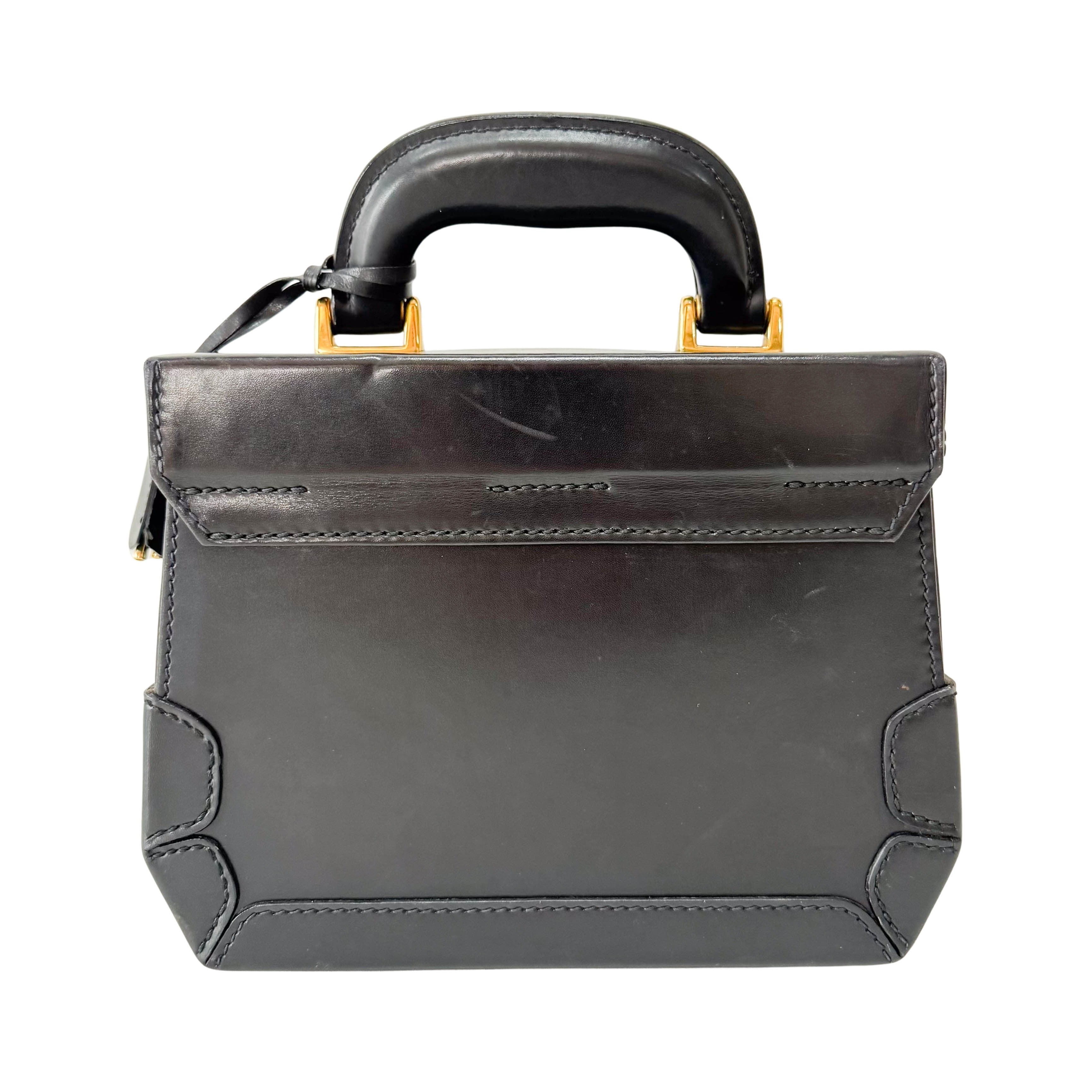 Lady Lock Vanity Case Black Leather Handbag