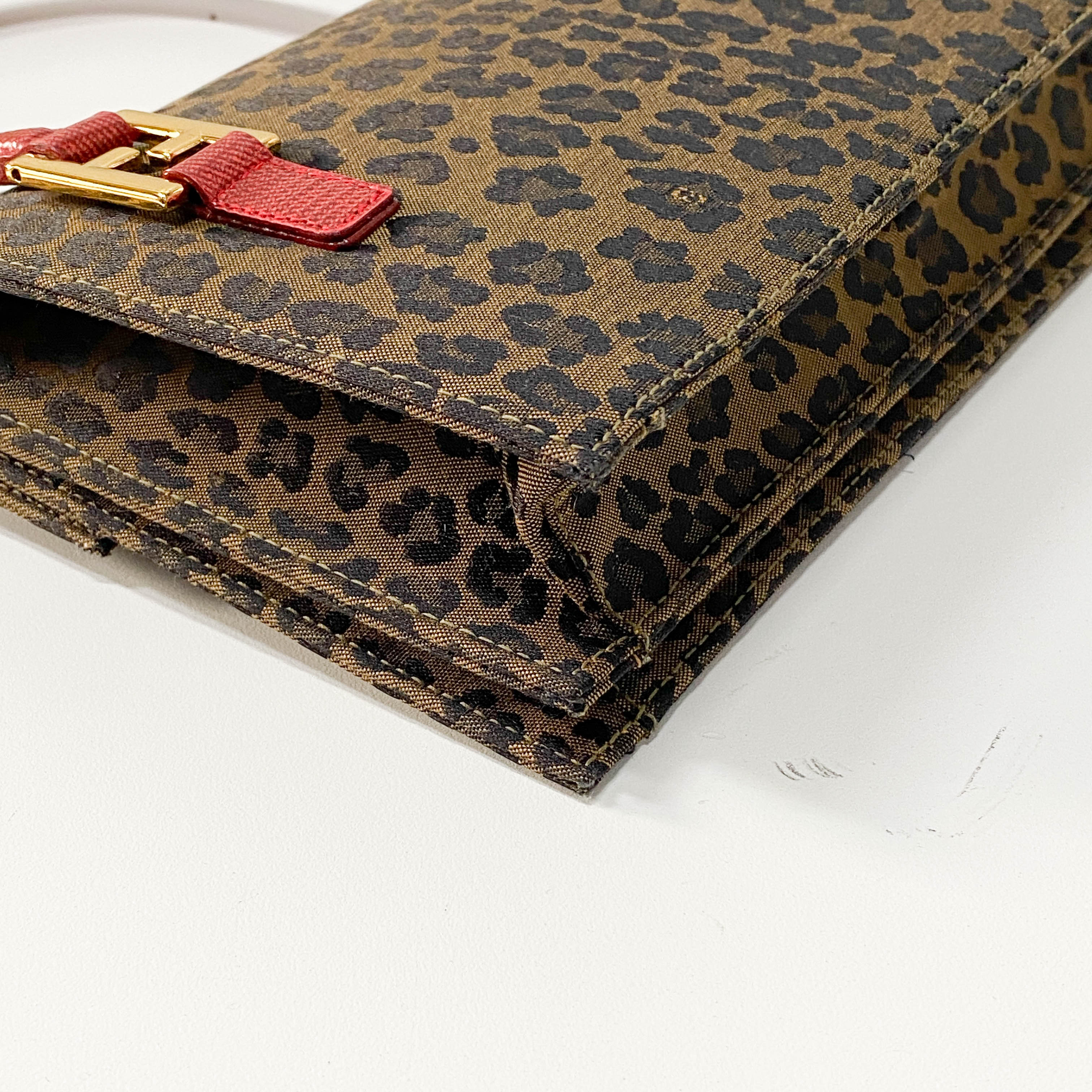 Brown Leopard Print Canvas Shoulder Bag