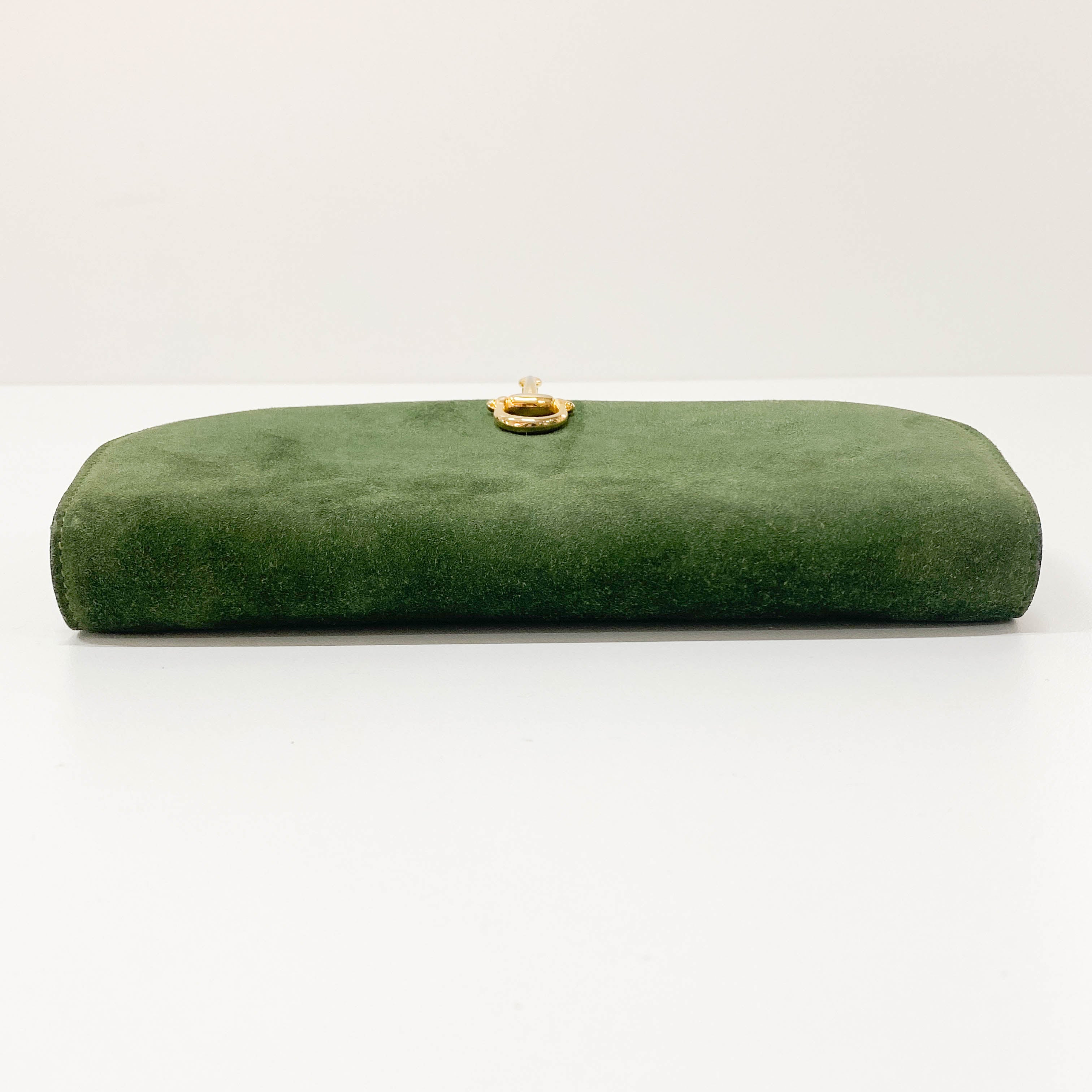 Horsebit Green Suede Clutch Bag