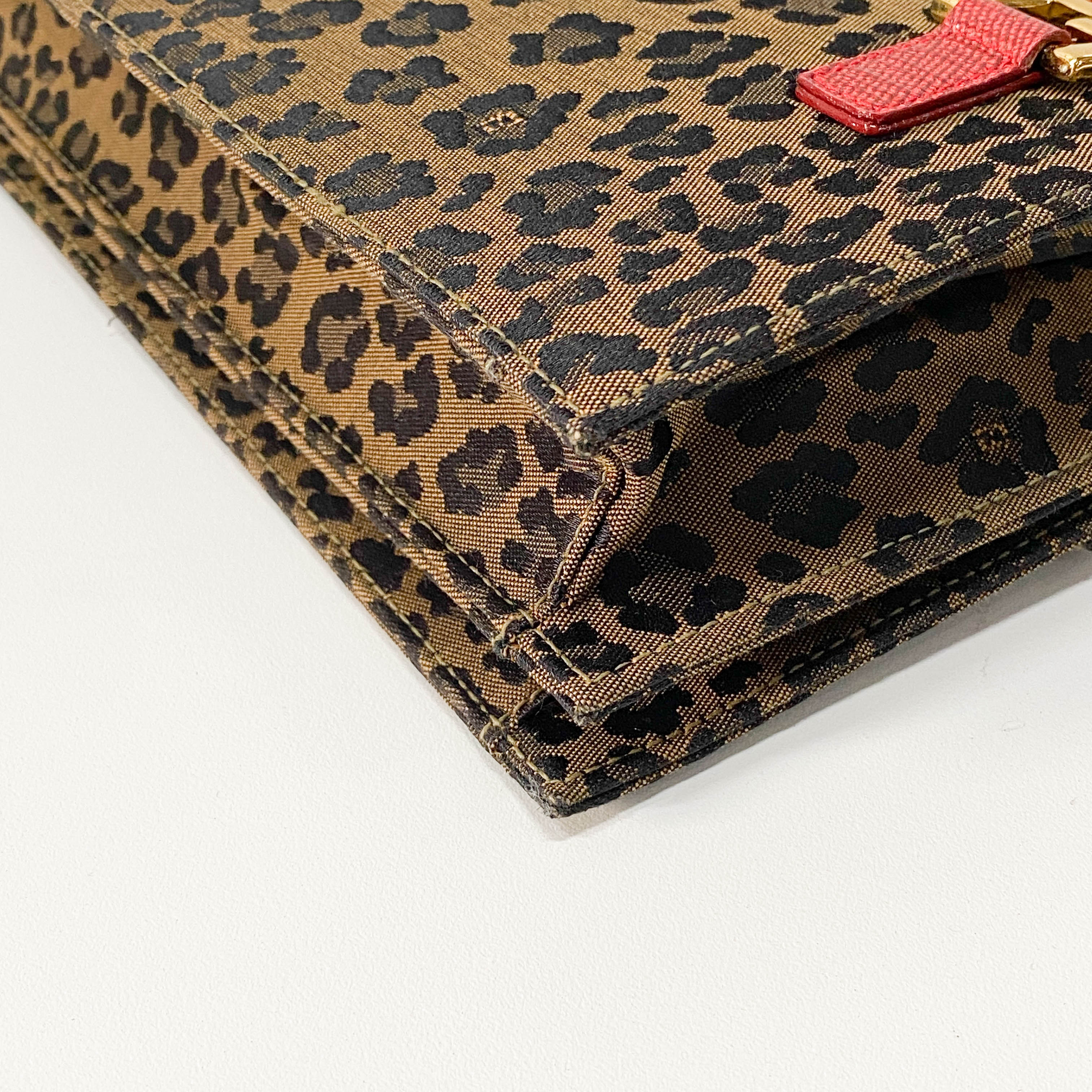 Brown Leopard Print Canvas Shoulder Bag