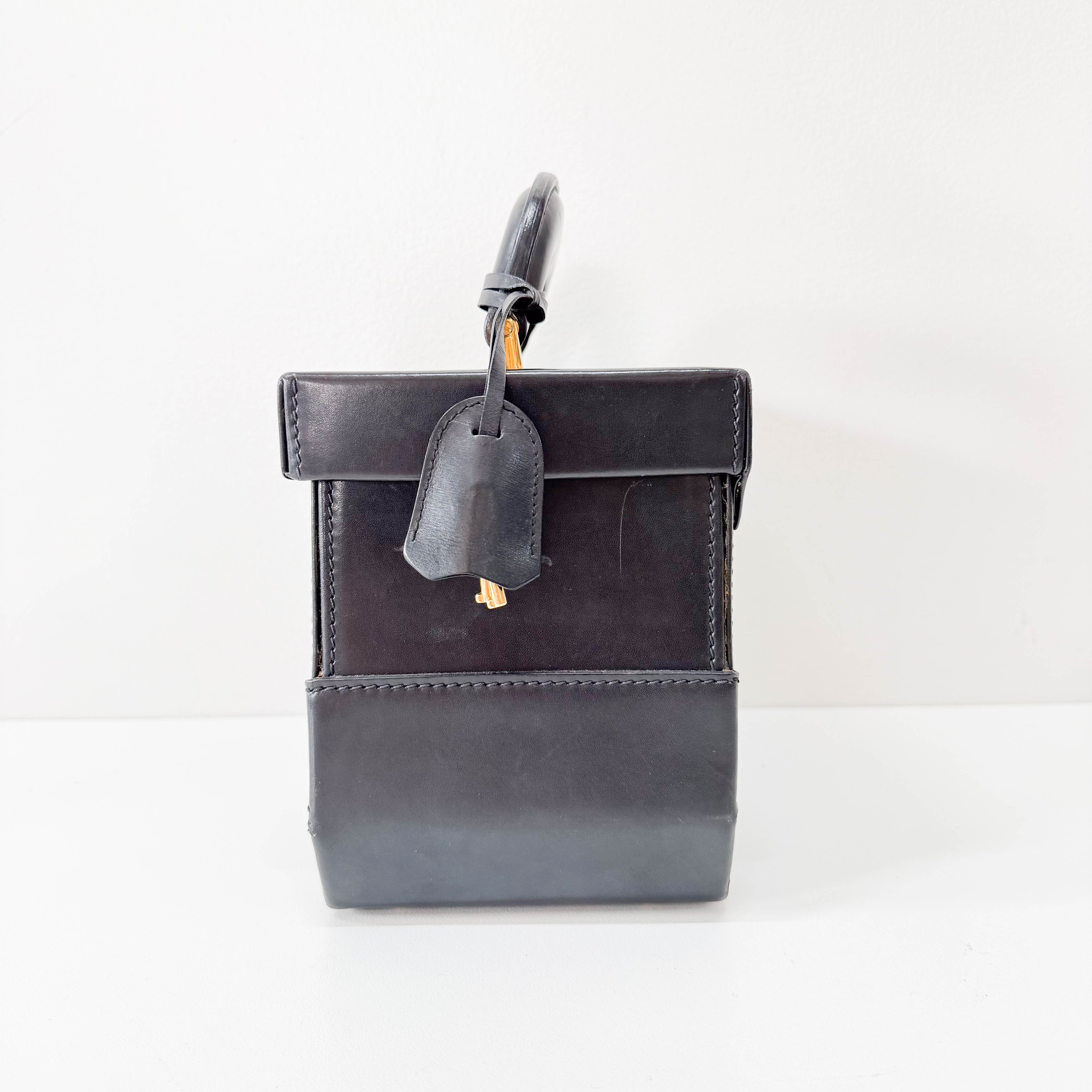 Lady Lock Vanity Case Black Leather Handbag