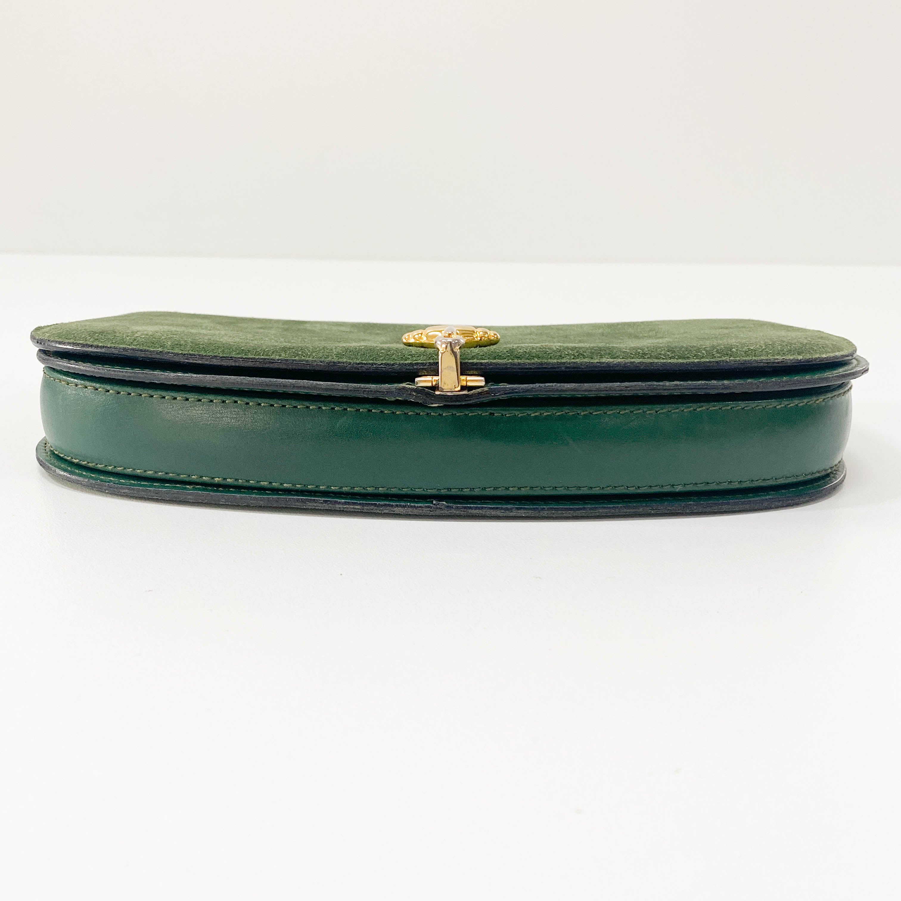 Horsebit Green Suede Clutch Bag