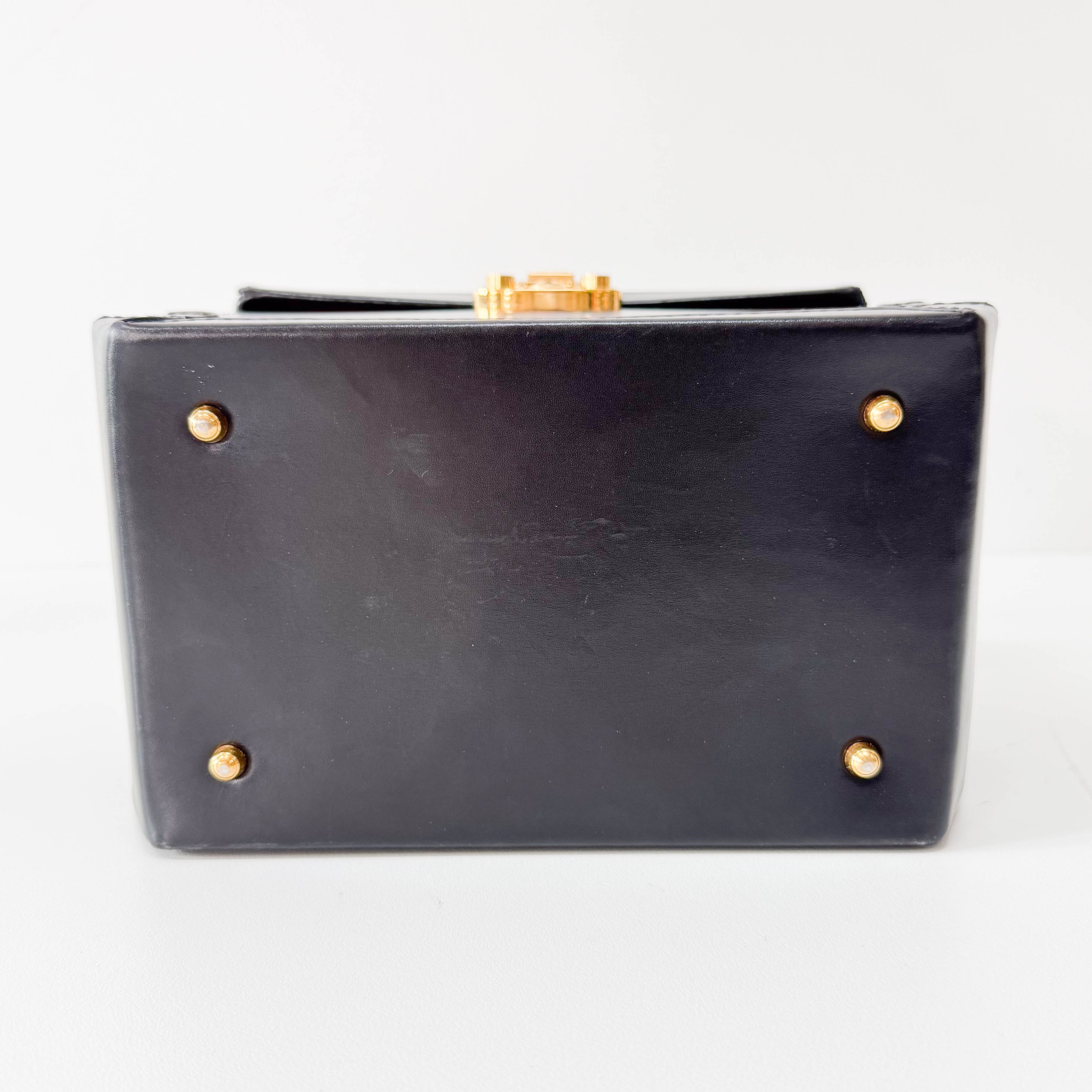 Lady Lock Vanity Case Black Leather Handbag