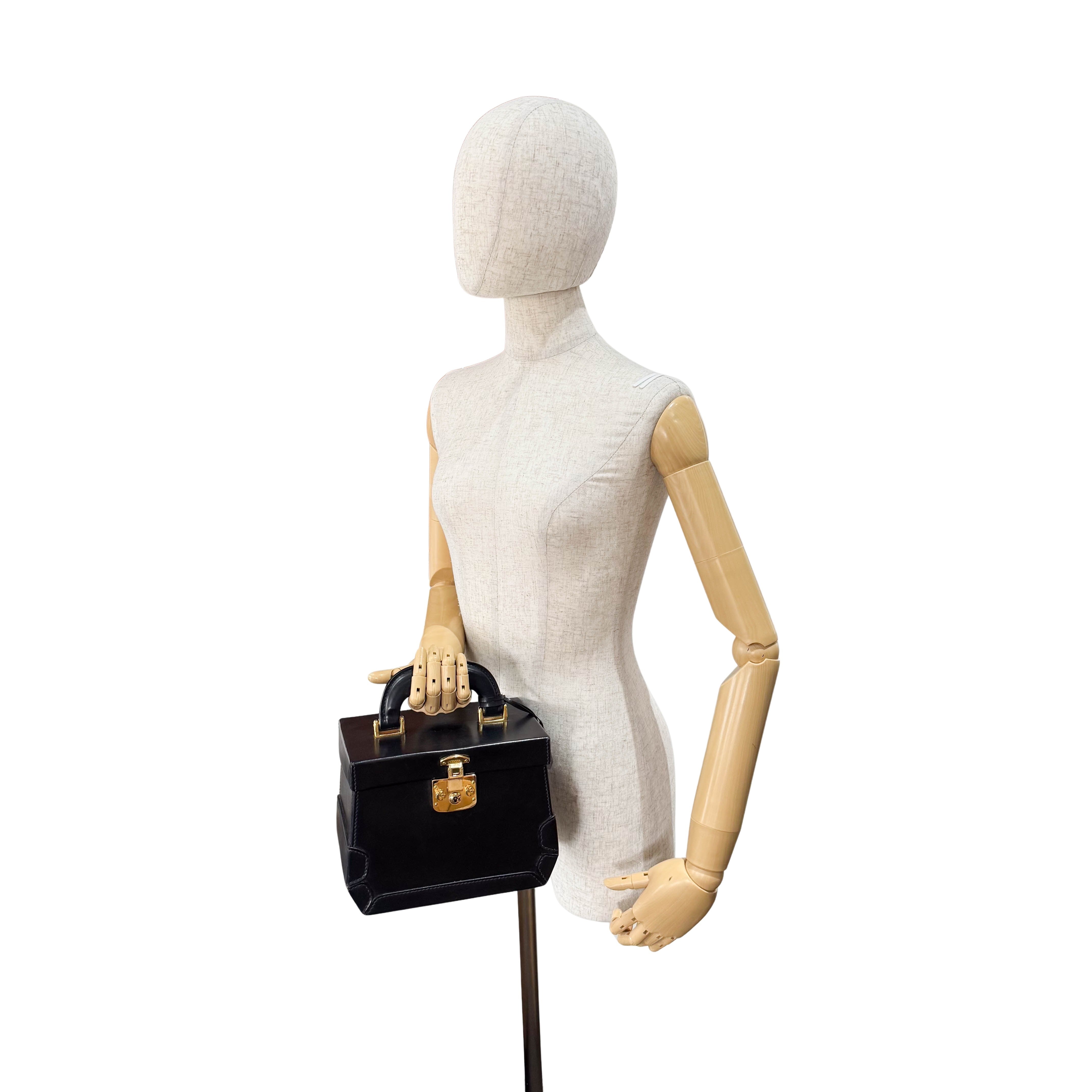 Lady Lock Vanity Case Black Leather Handbag