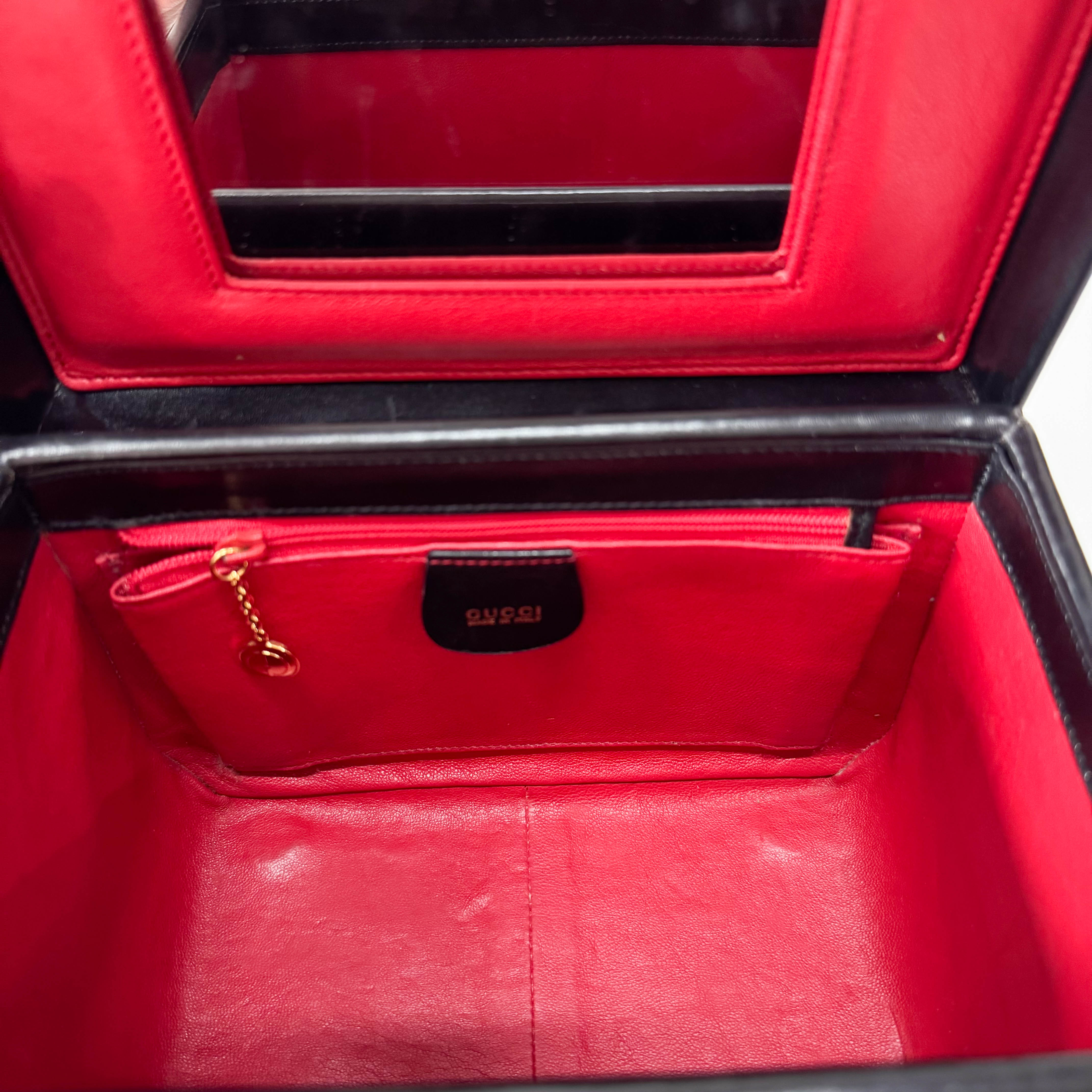 Lady Lock Vanity Case Black Leather Handbag