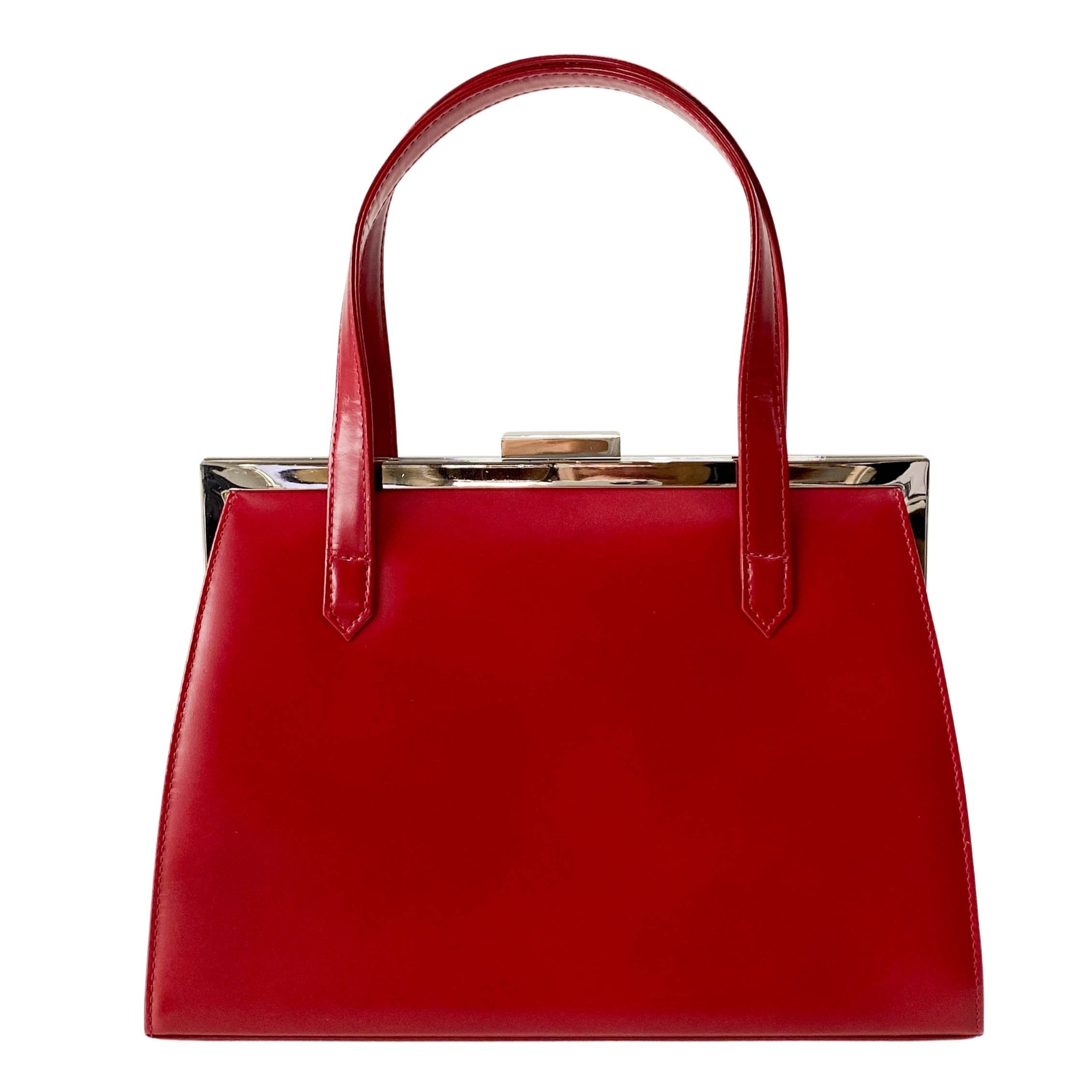 Red Leather & Silver Details Handle Bag