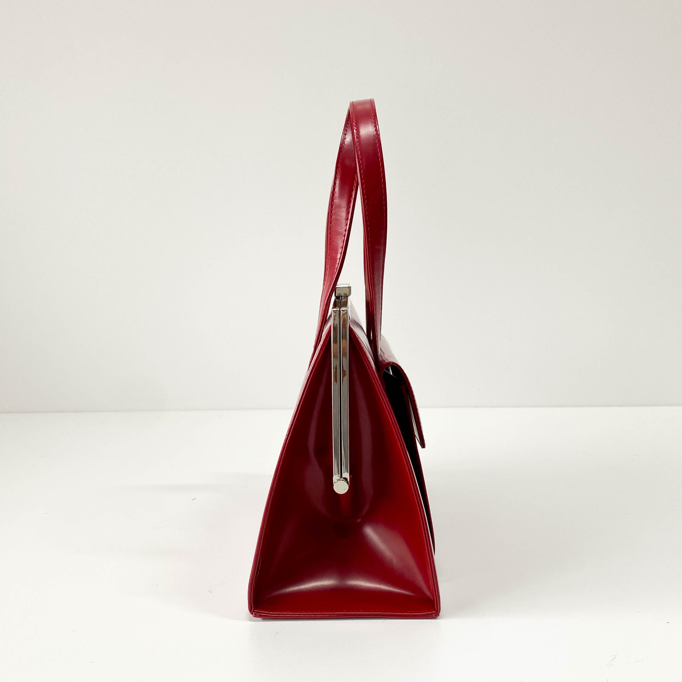 Red Leather & Silver Details Handle Bag