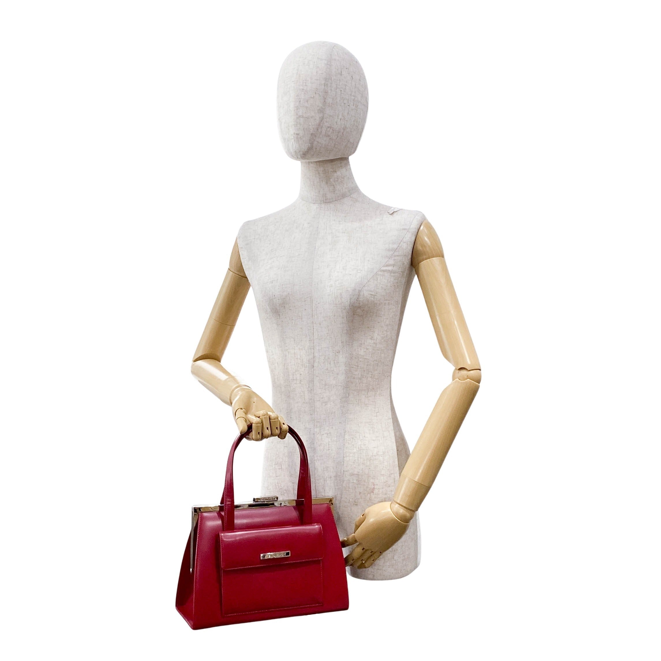 Red Leather & Silver Details Handle Bag