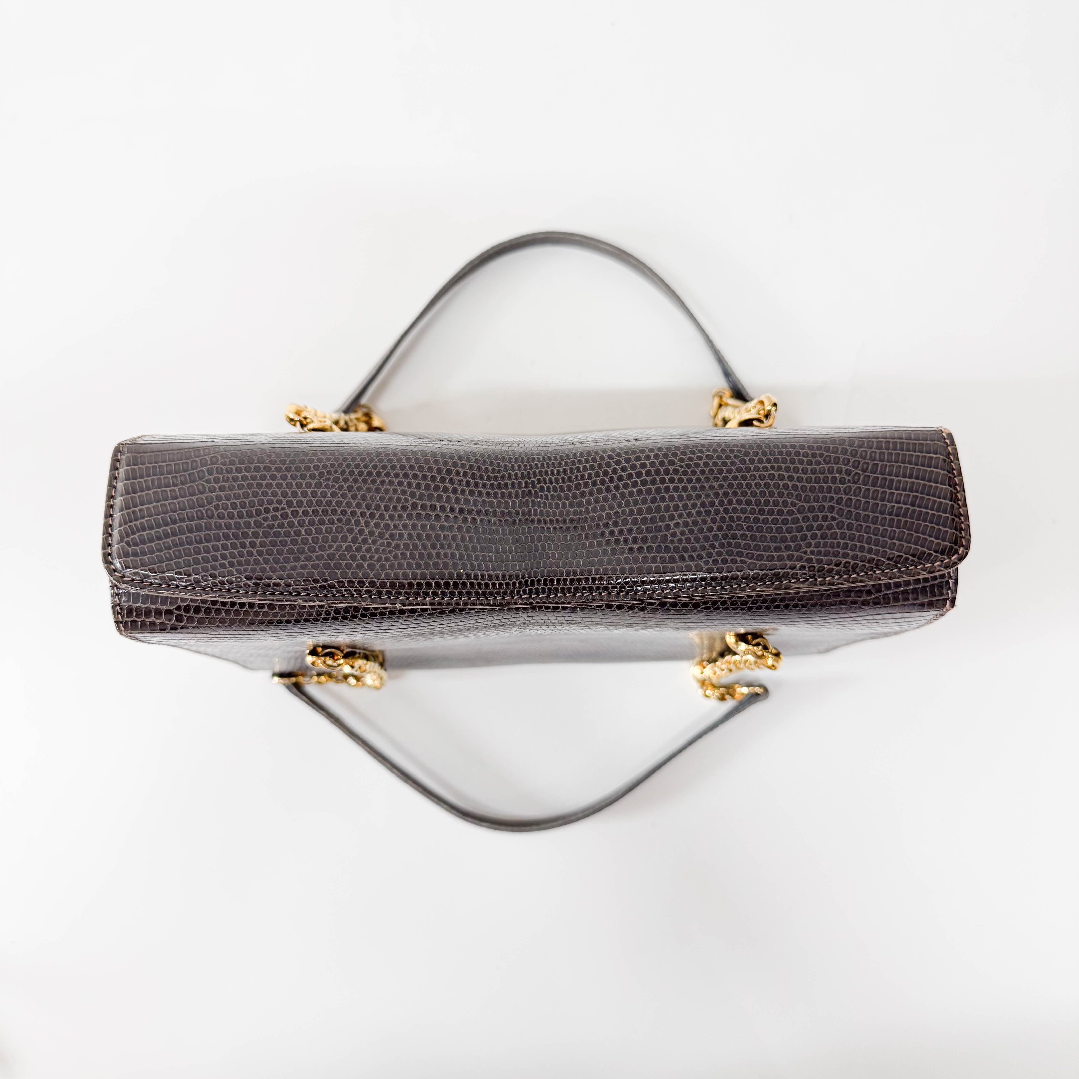 Grey Embossed Lizard Leather Shoulder Bag