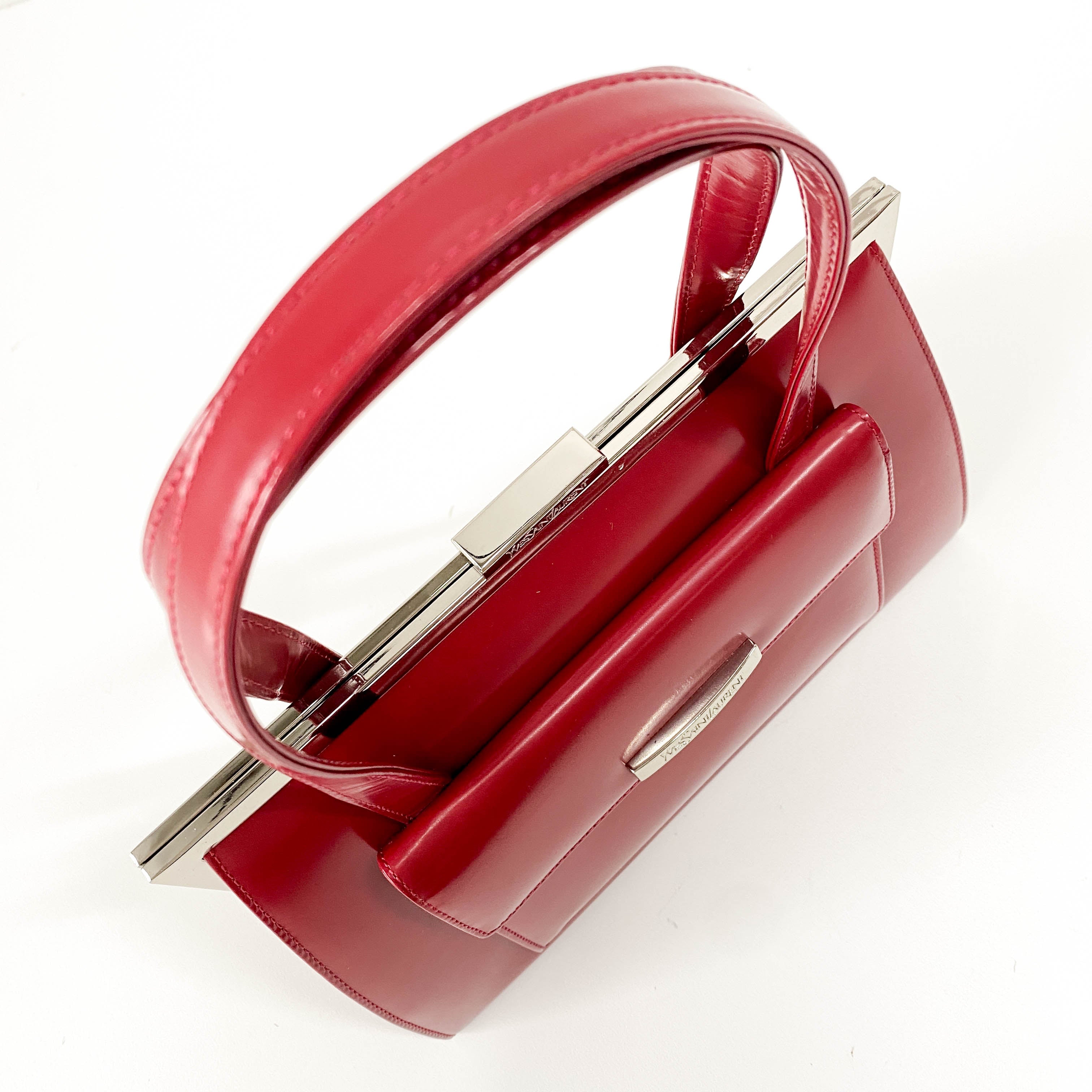 Red Leather & Silver Details Handle Bag