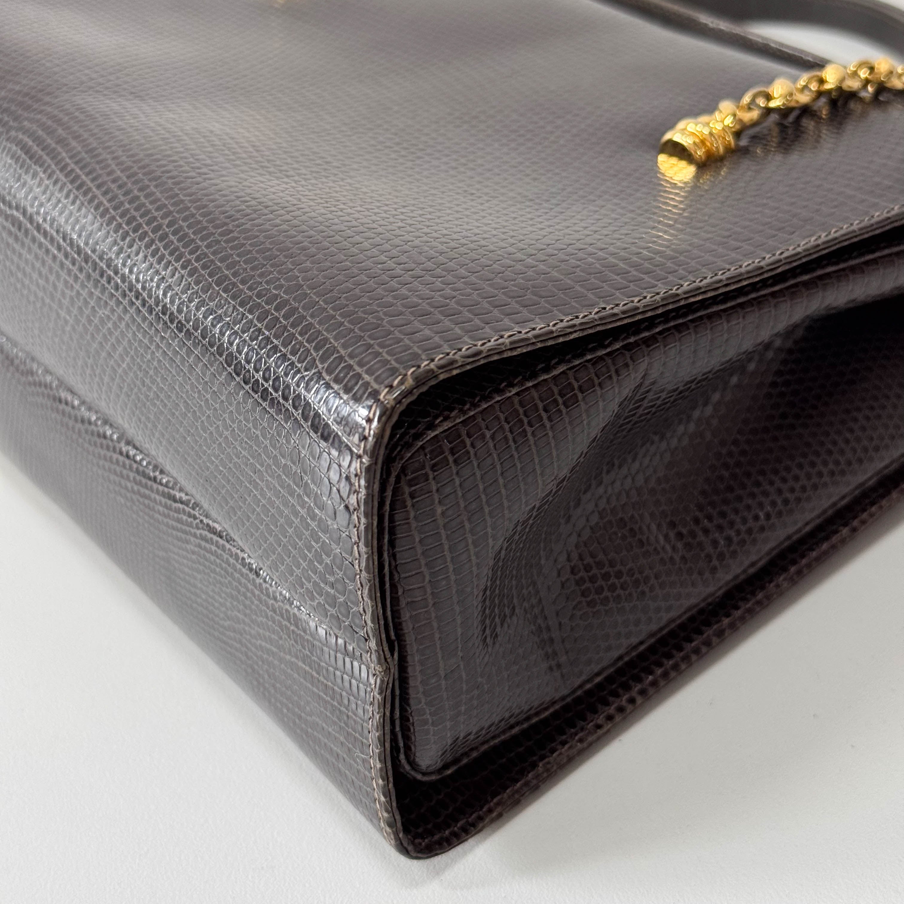 Grey Embossed Lizard Leather Shoulder Bag