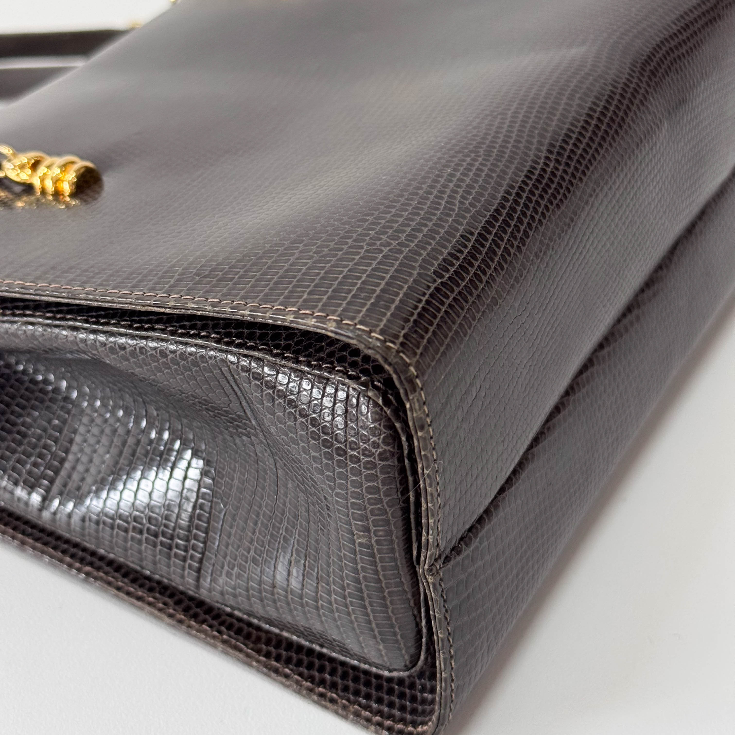 Grey Embossed Lizard Leather Shoulder Bag