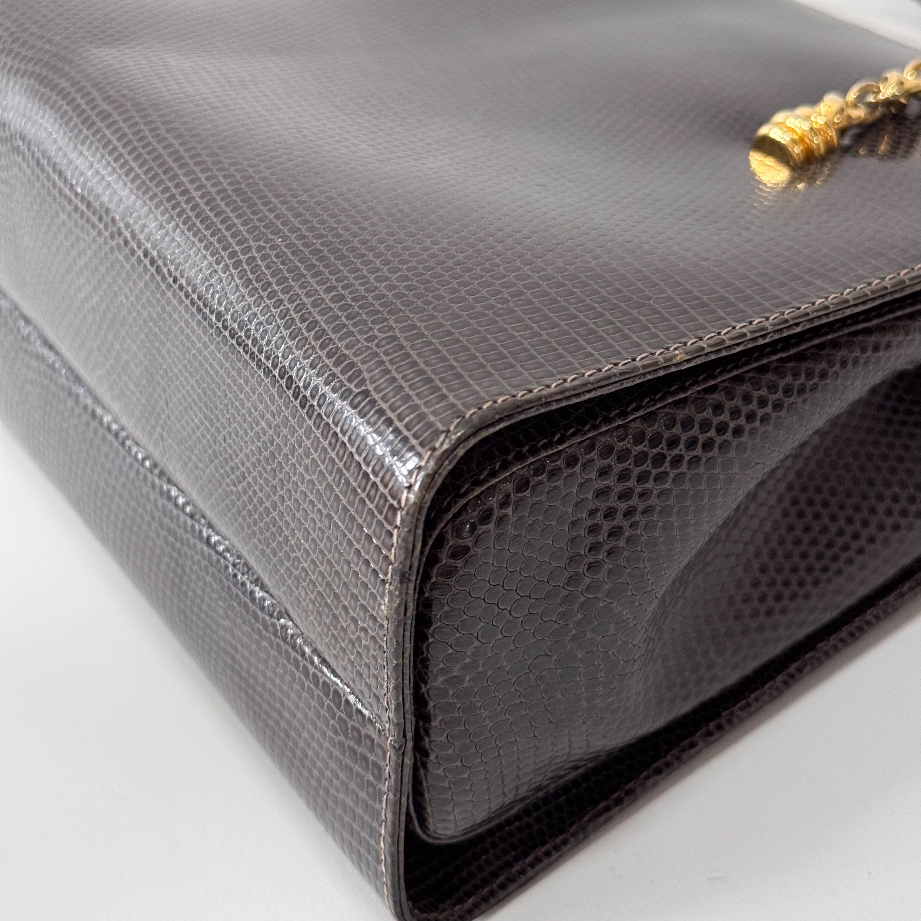 Grey Embossed Lizard Leather Shoulder Bag