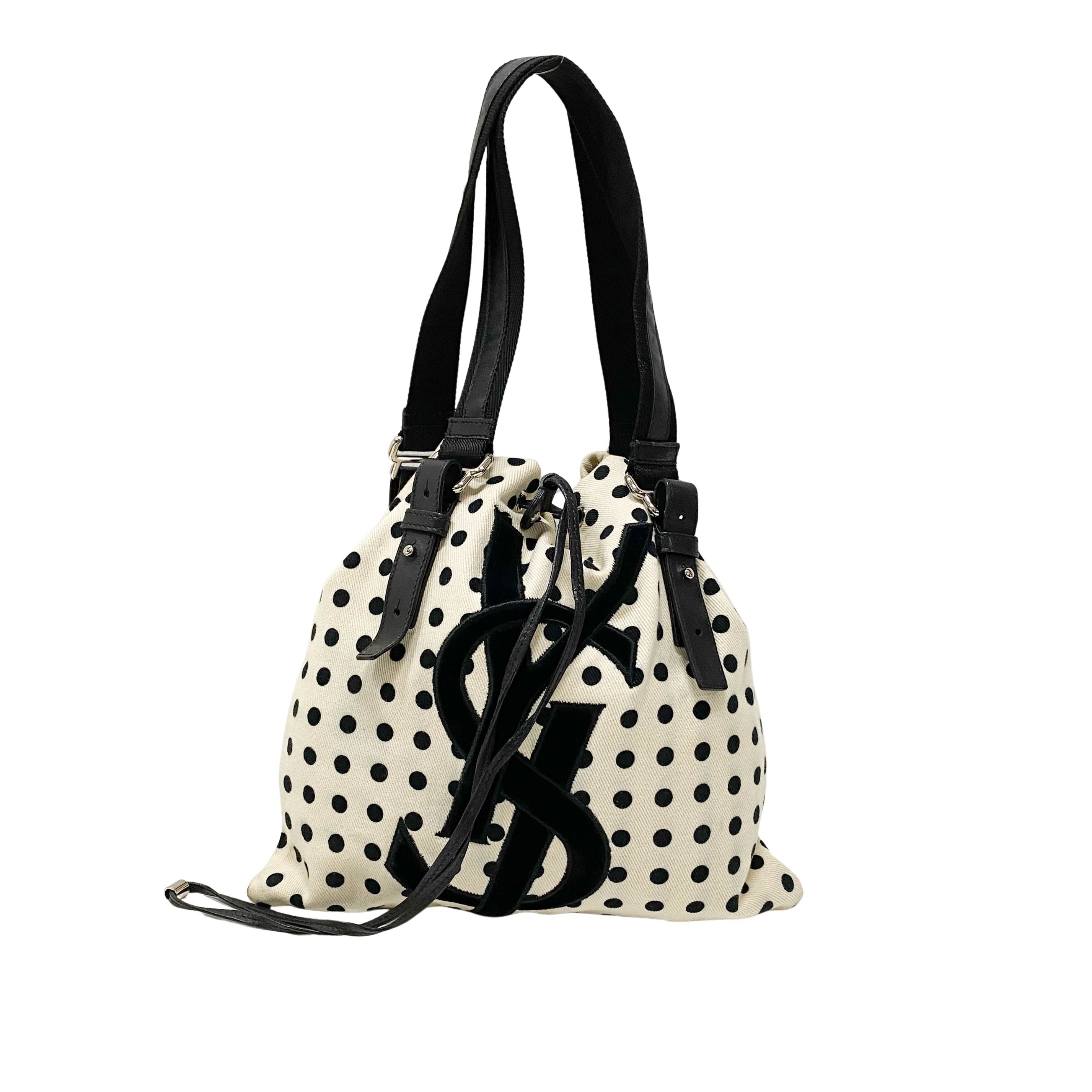 Vintage White Polka Dot Cloth Hand Bag