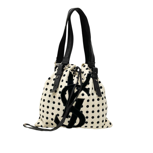 Vintage White Polka Dot Cloth Hand Bag