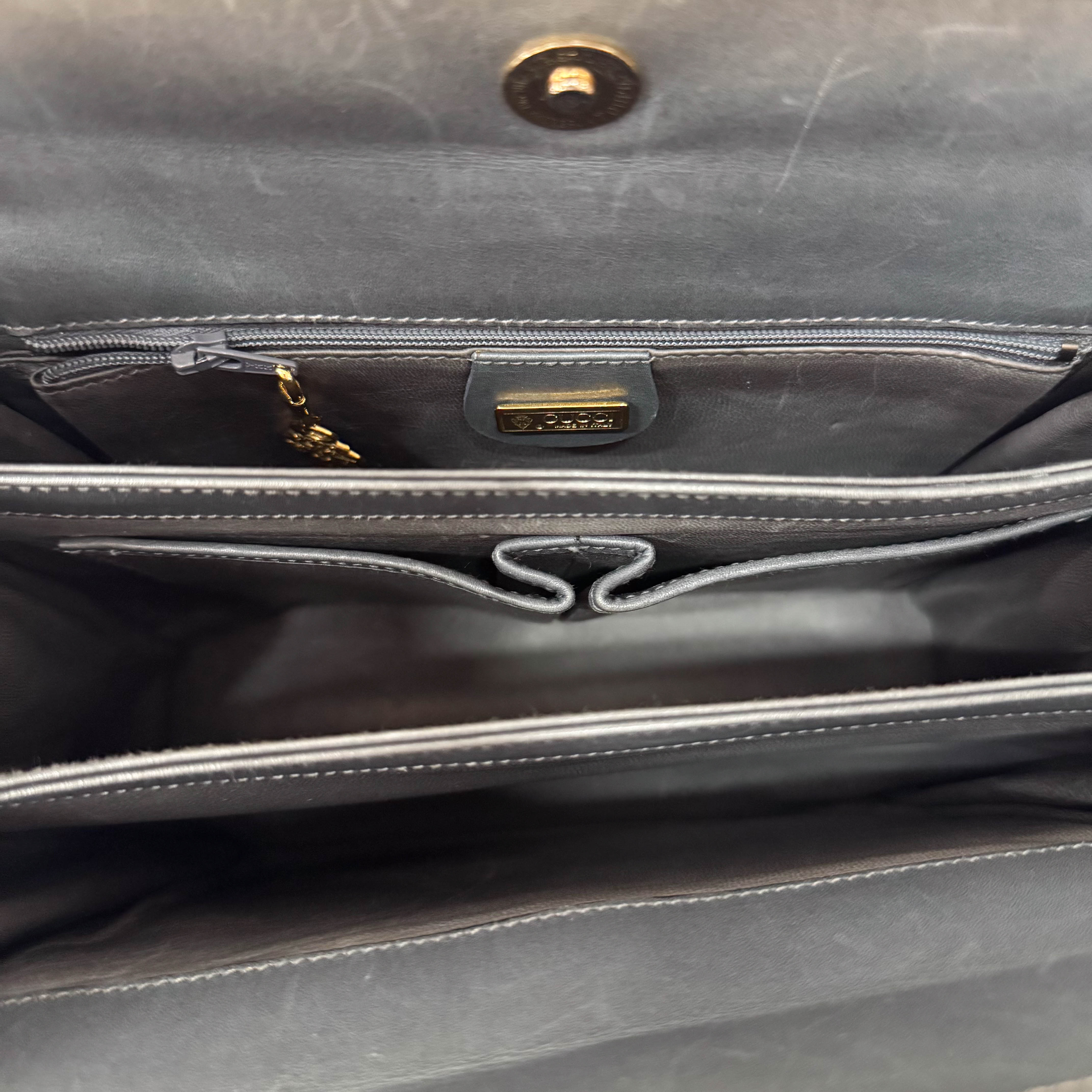 Grey Embossed Lizard Leather Shoulder Bag