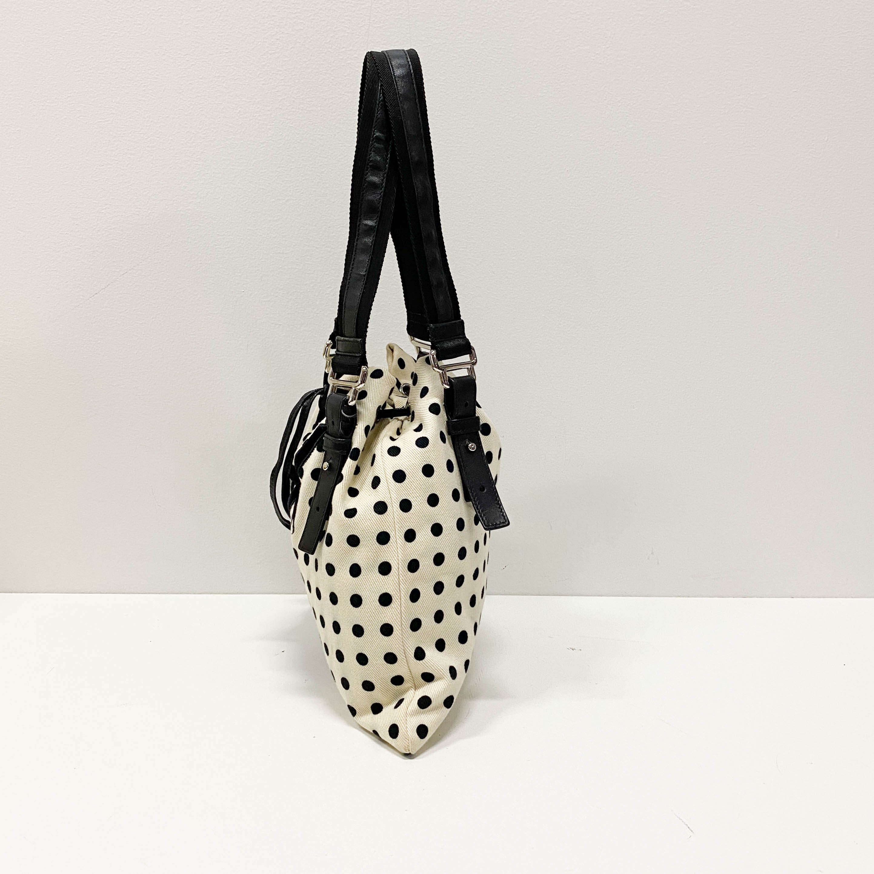 Vintage White Polka Dot Cloth Hand Bag