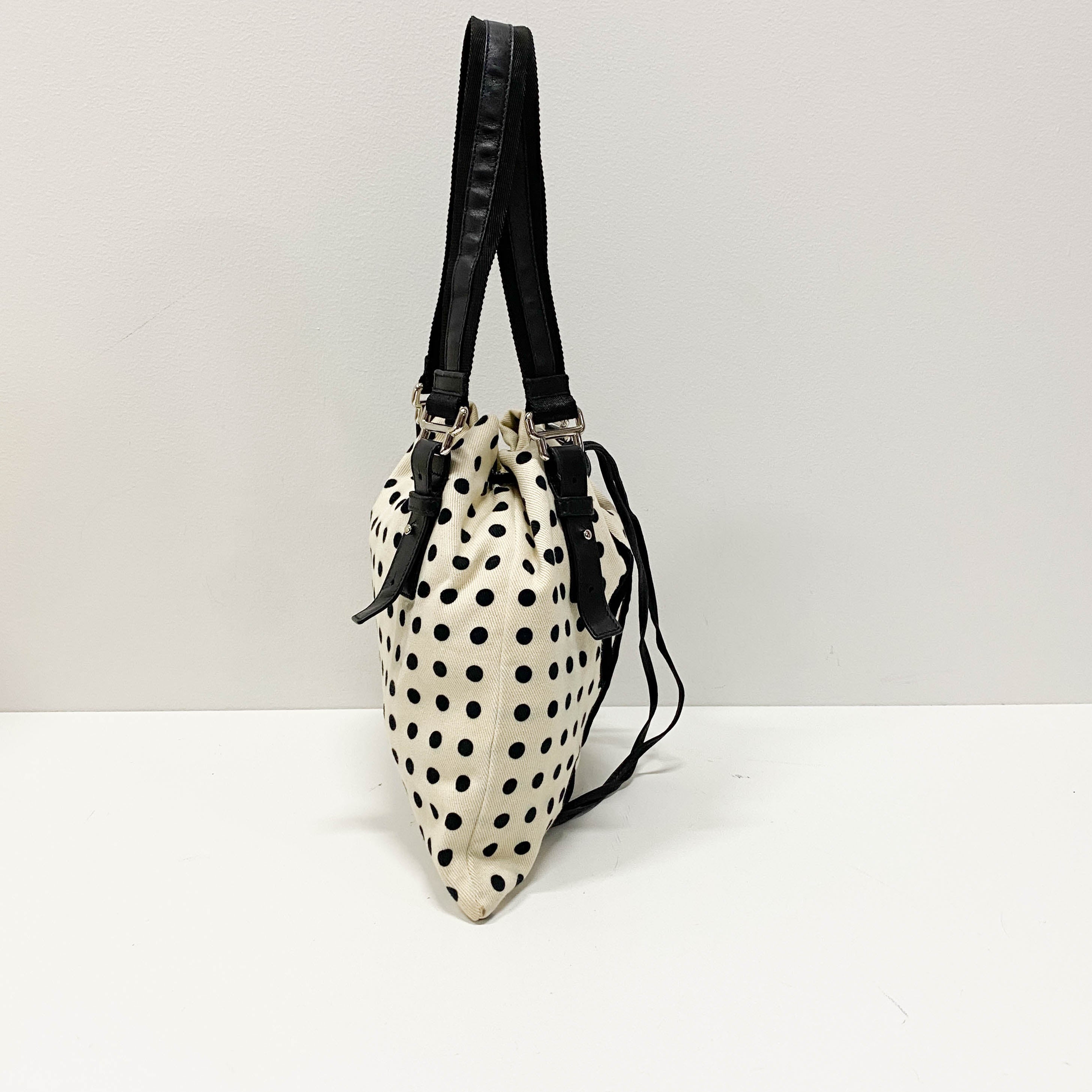 Vintage White Polka Dot Cloth Hand Bag