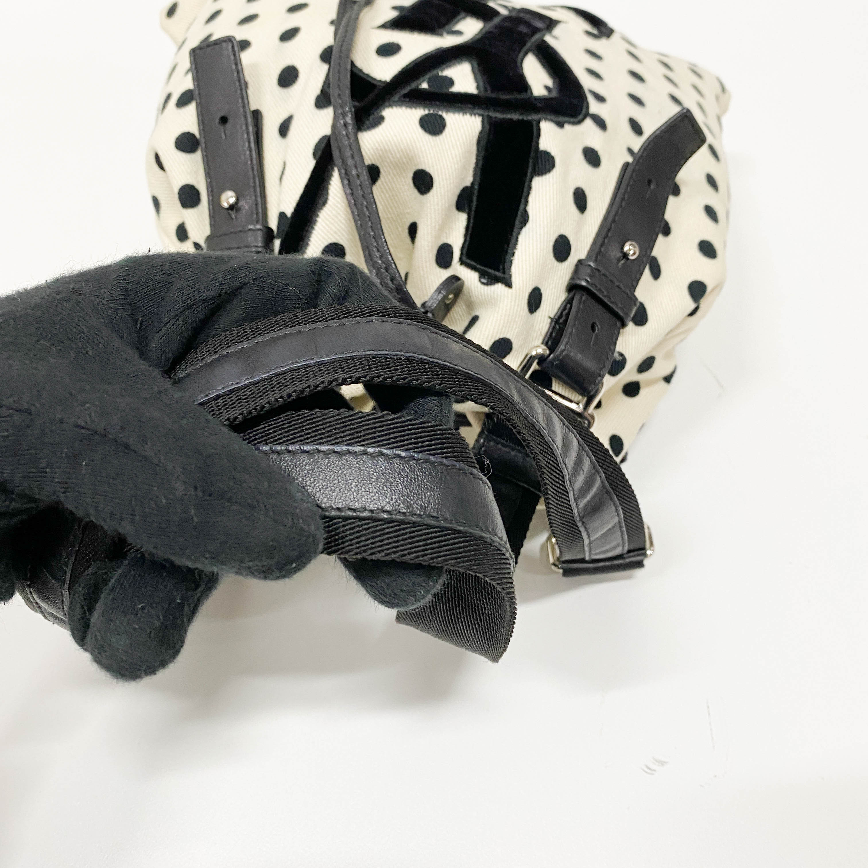 Vintage White Polka Dot Cloth Hand Bag