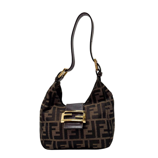 Croissant Brown Coated Canvas Hand Bag