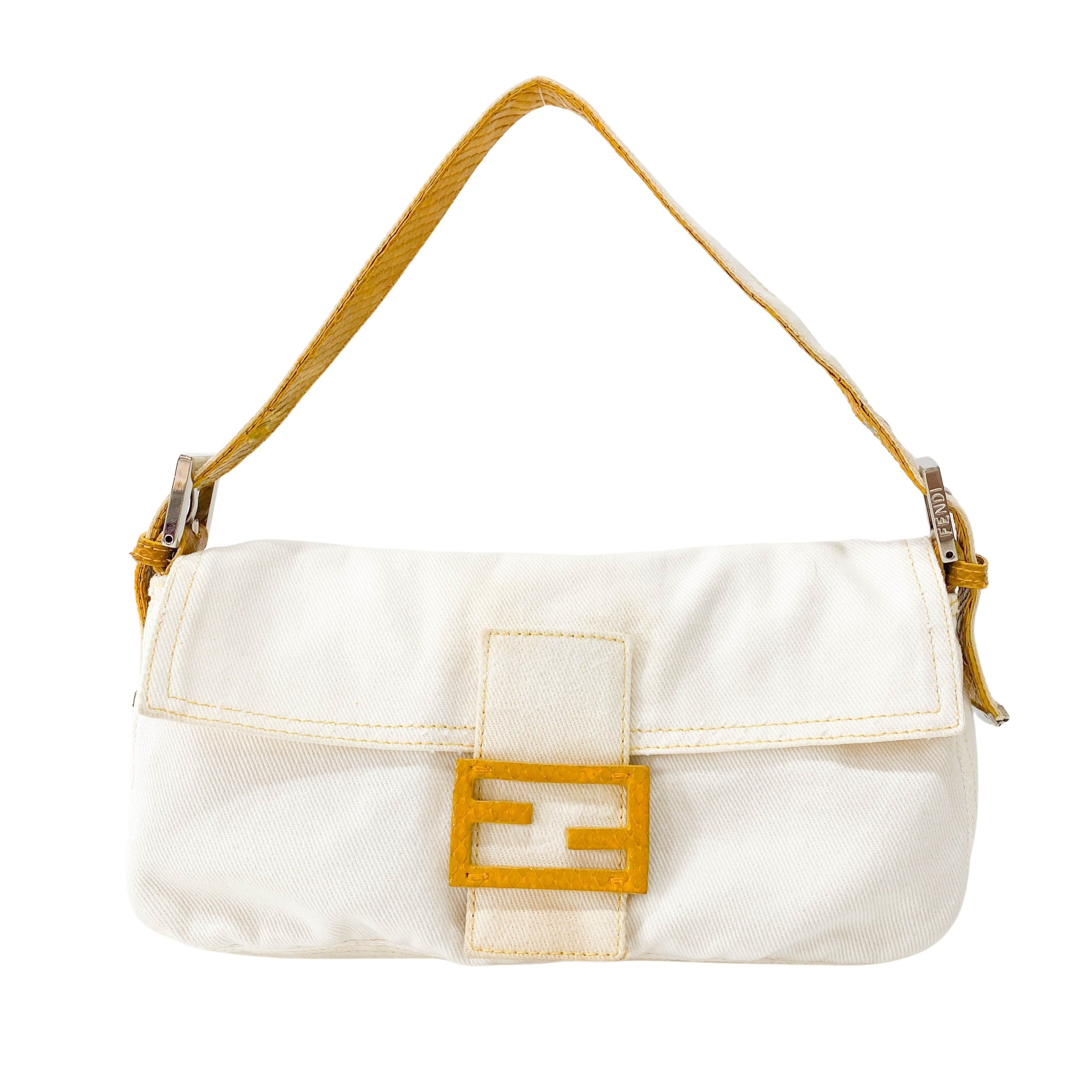 Baguette White Cotton Shoulder Bag