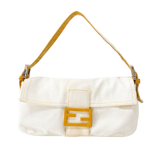 Baguette White Cotton Shoulder Bag