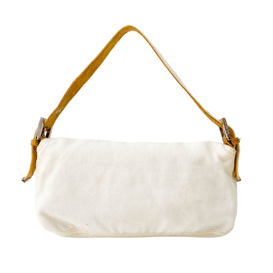 Baguette White Cotton Shoulder Bag