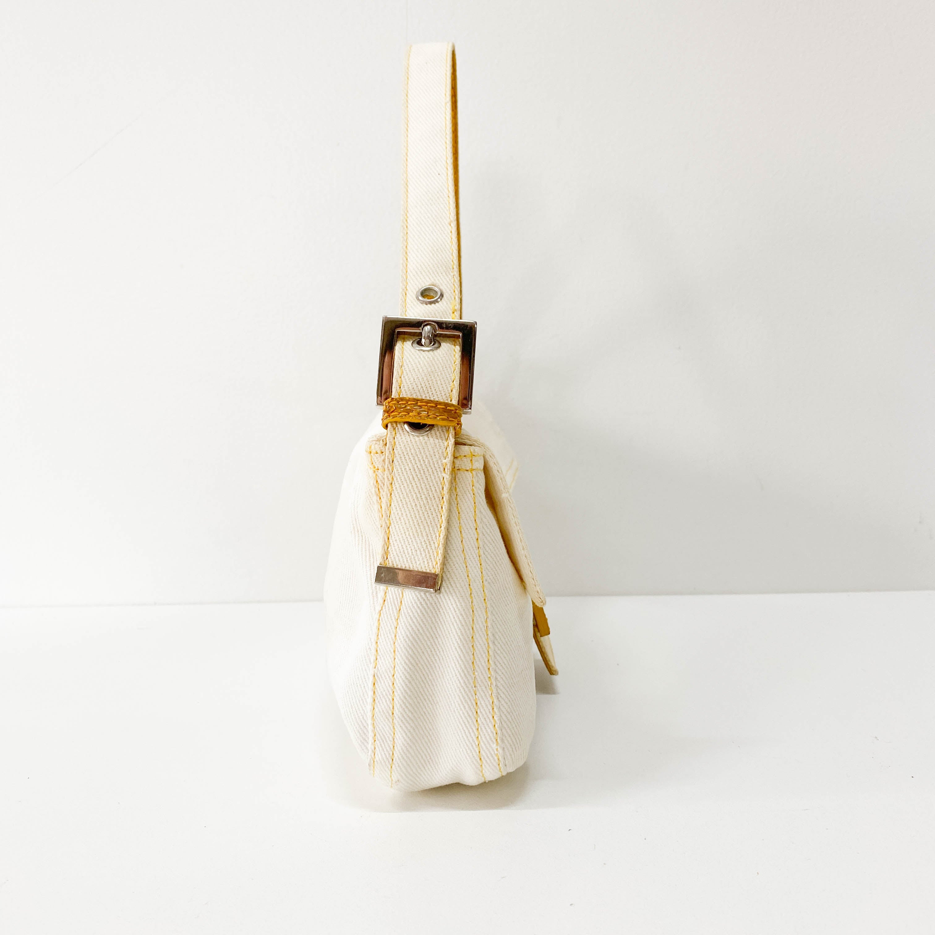 Baguette White Cotton Shoulder Bag