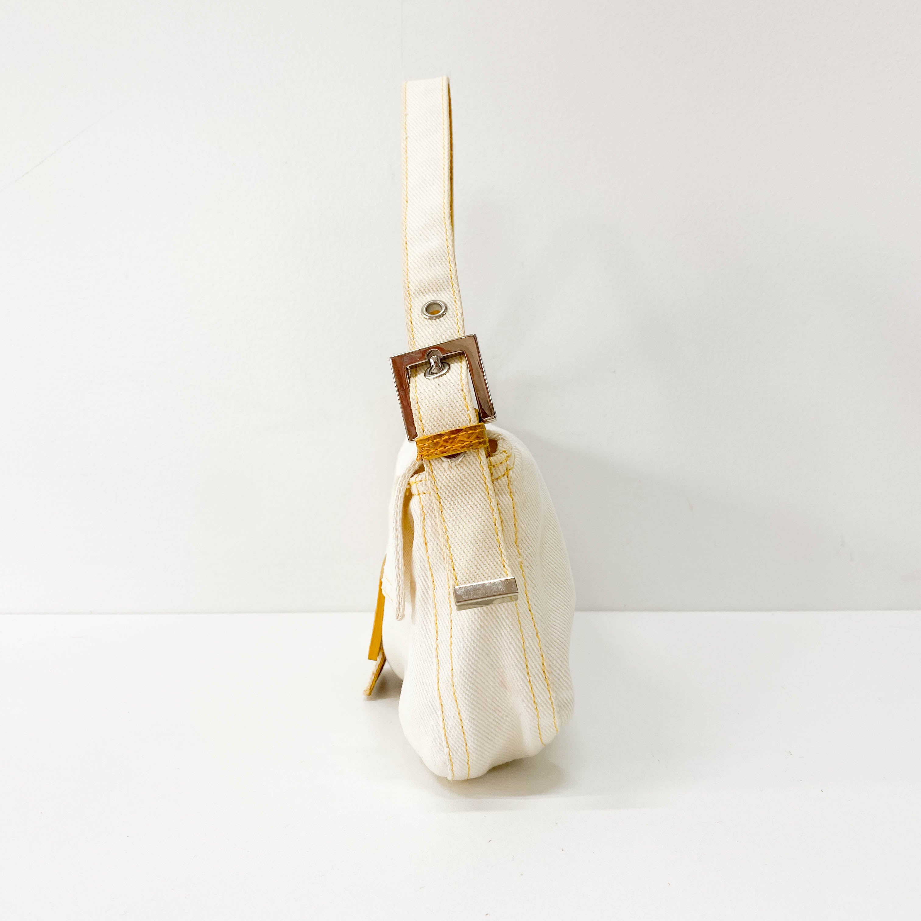 Baguette White Cotton Shoulder Bag