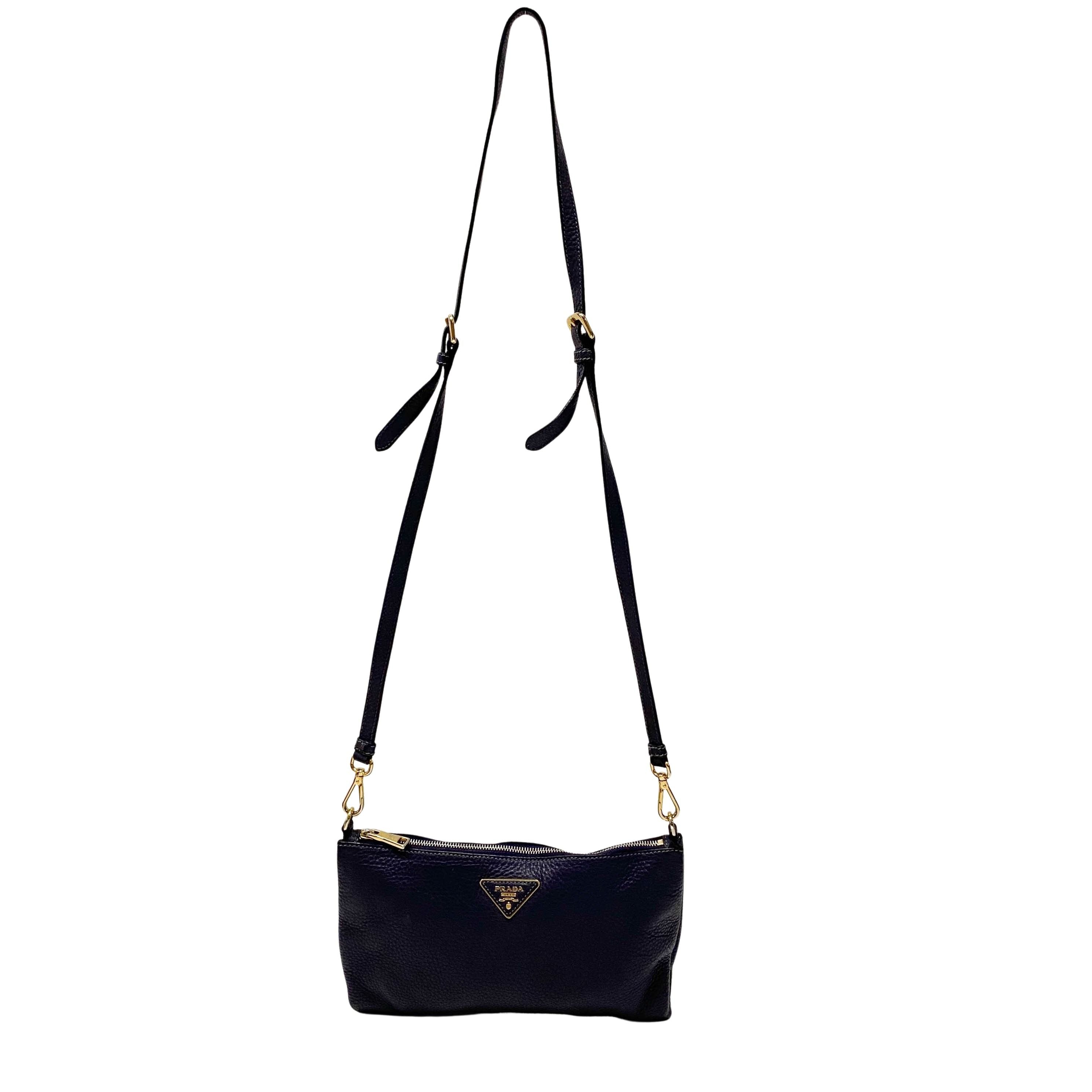 Small Purple Grained Calfskin Leather Crossbody Pouch